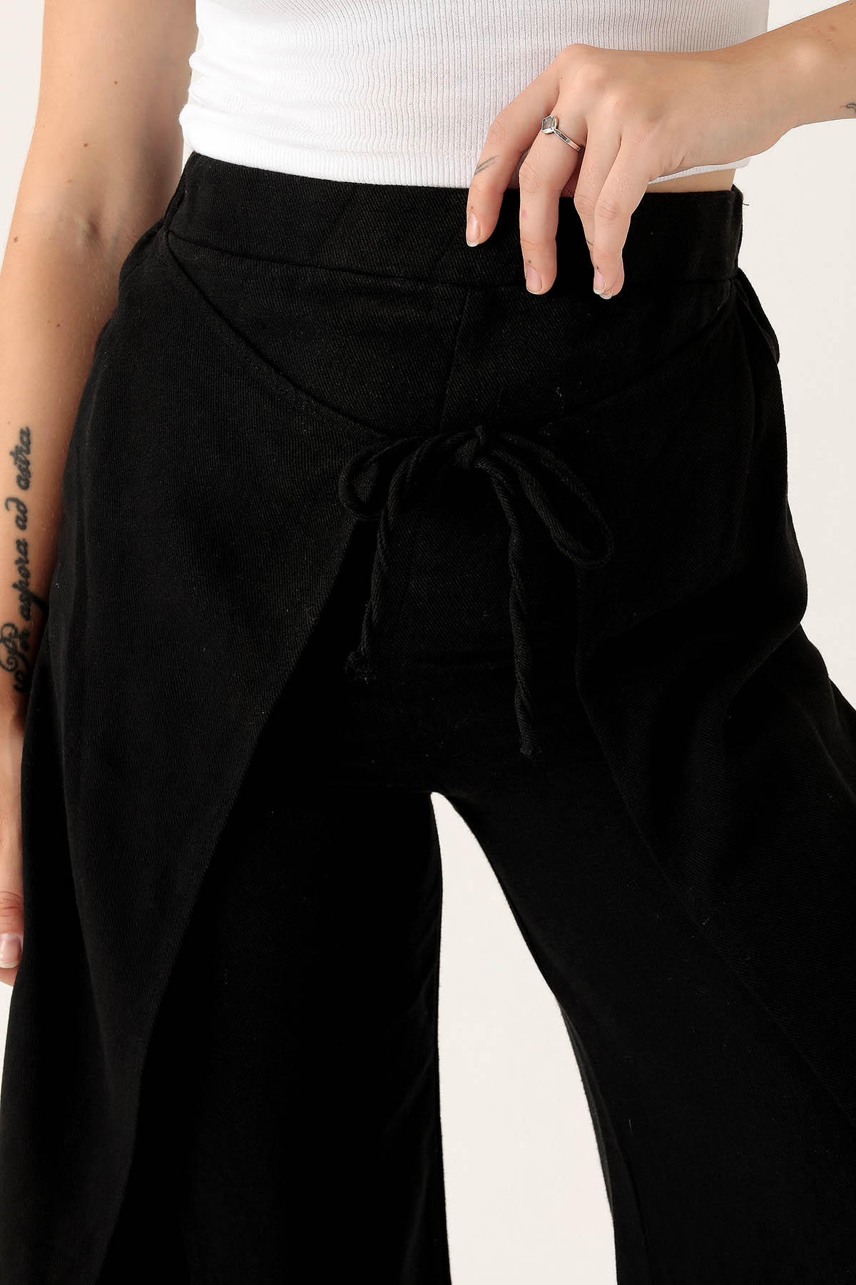 Yırtmaç Detay Bol Bayan Pantolon - 4044 Siyah - 6