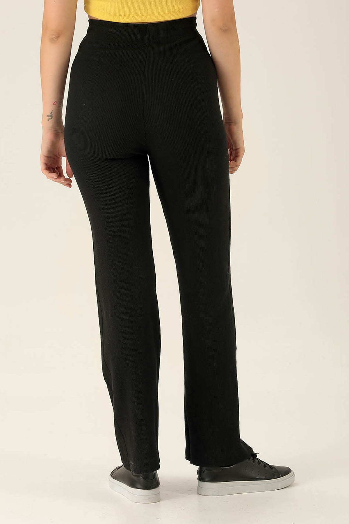 Yüksek Bel Bağcıklı Bayan Pantolon - 6011 Siyah - 5