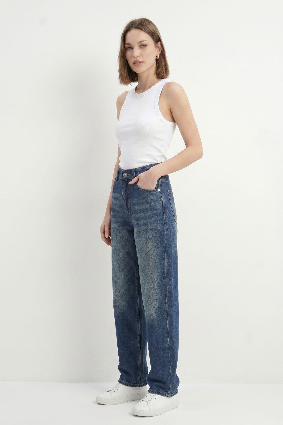 Yüksek Bel Baggy Jean 1061 Tint Yeşil - 1