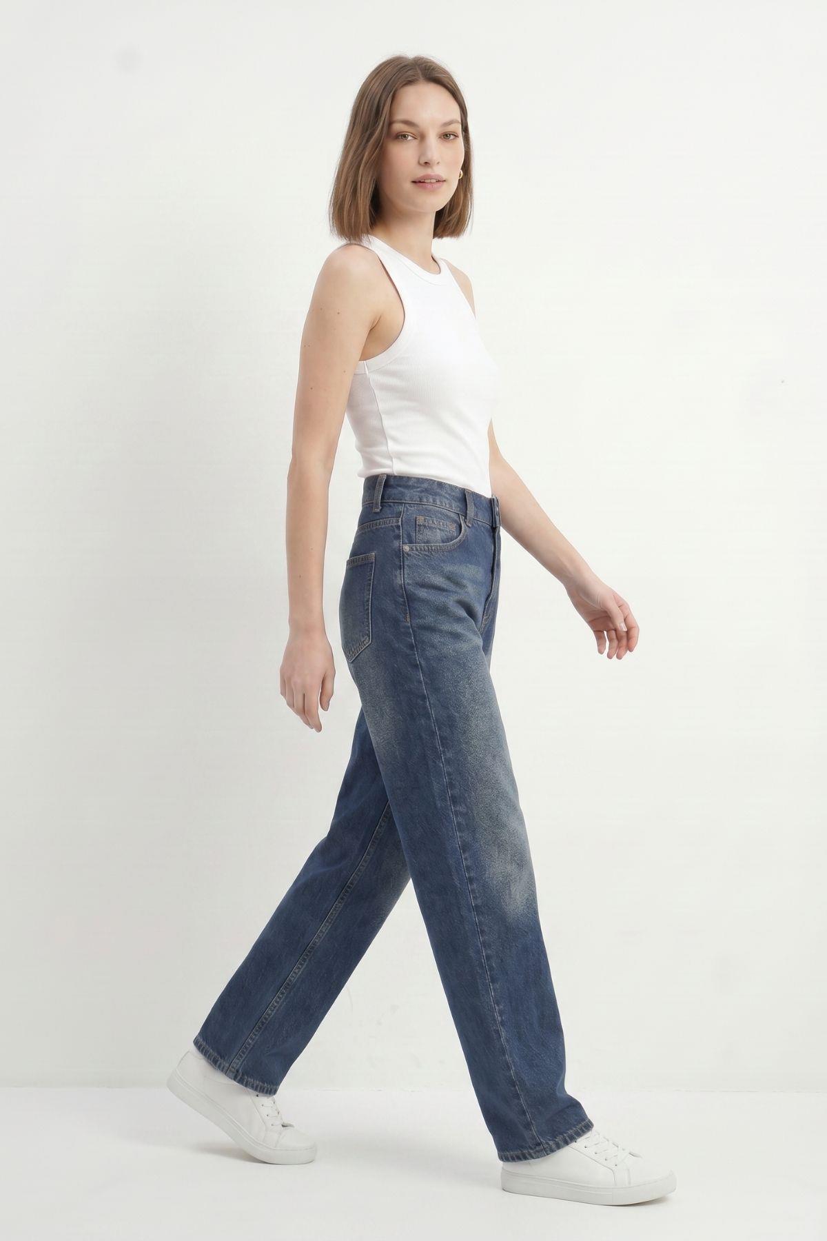 Yüksek Bel Baggy Jean 1061 Tint Yeşil - 3