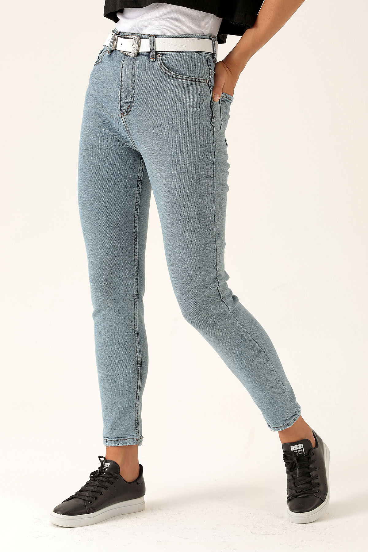 Yüksek Bel Bayan Kemerli Bayan Pantolon - 2302 Kar Yıkama - 3