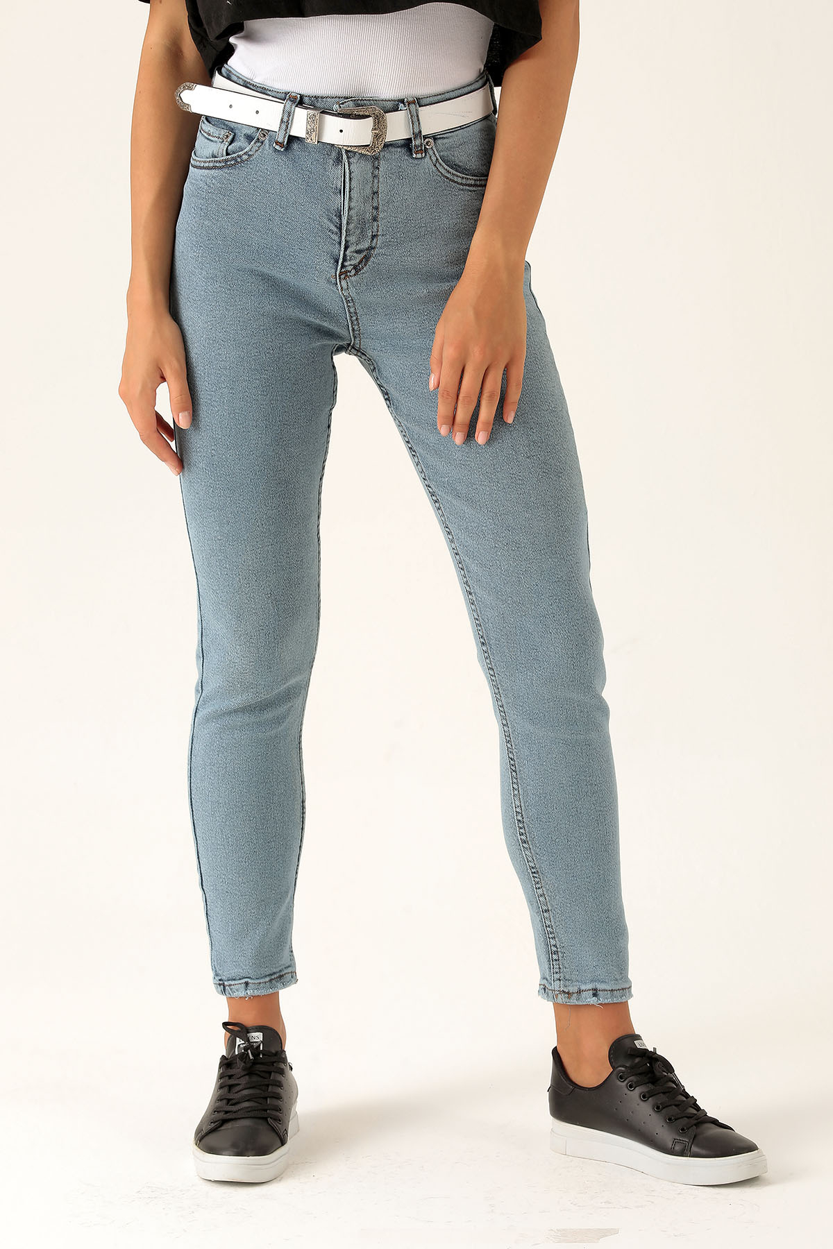 Yüksek Bel Bayan Kemerli Bayan Pantolon - 2302 Kar Yıkama - 4