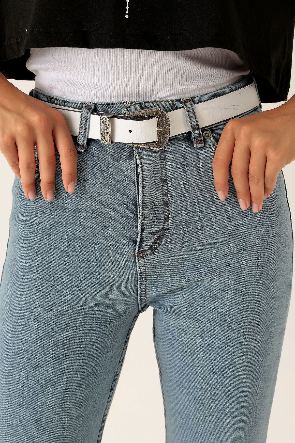 Yüksek Bel Bayan Kemerli Bayan Pantolon - 2302 Kar Yıkama - 6