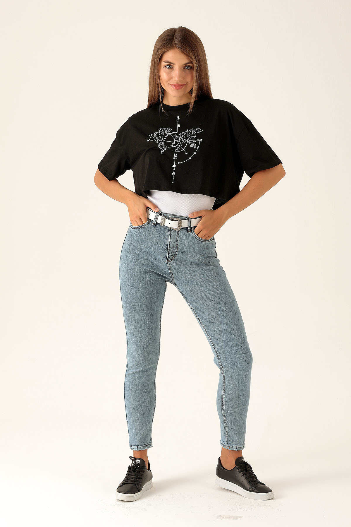 Yüksek Bel Bayan Kemerli Bayan Pantolon - 2302 Kar Yıkama 