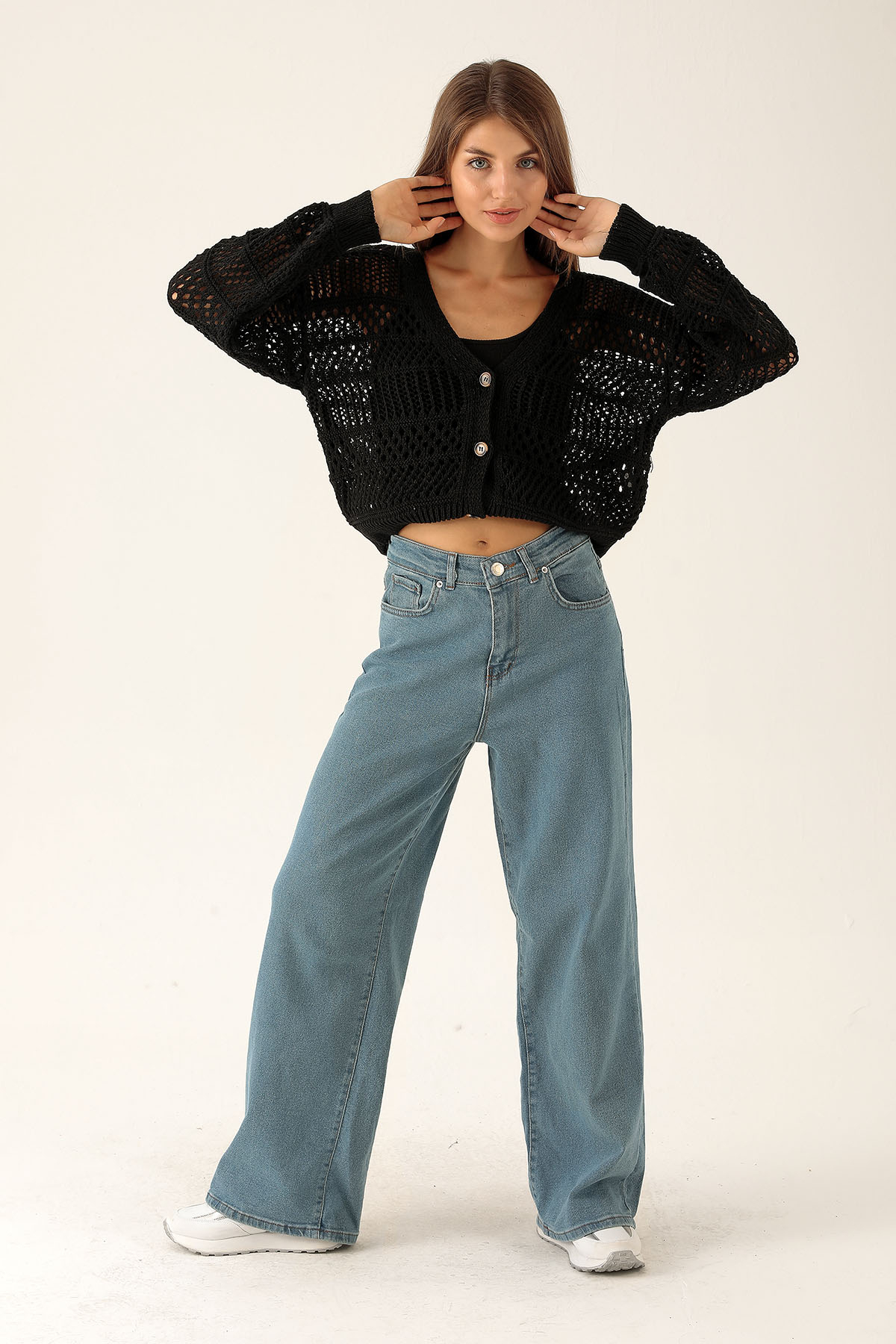 Yüksek Bel Bol Paça Bayan Pantolon - 3024 Açık Mavi - 2