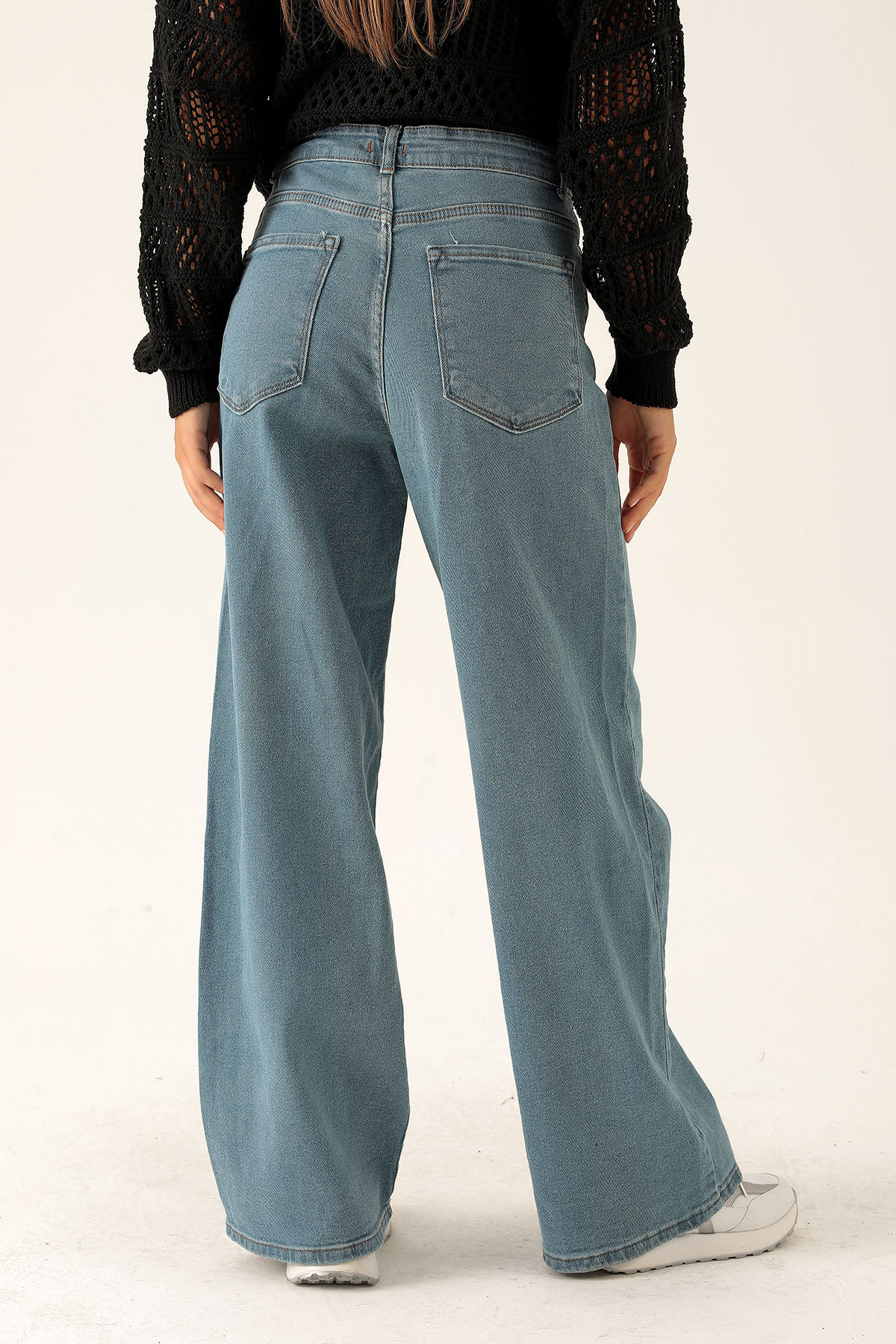 Yüksek Bel Bol Paça Bayan Pantolon - 3024 Açık Mavi - 5