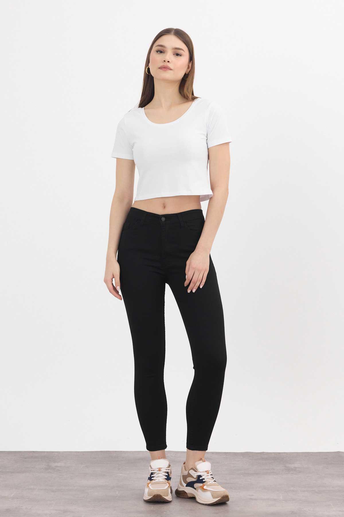 Yüksek Bel Dar Paça Dar Kesim Bayan Pantolon - 2111 Siyah - 2