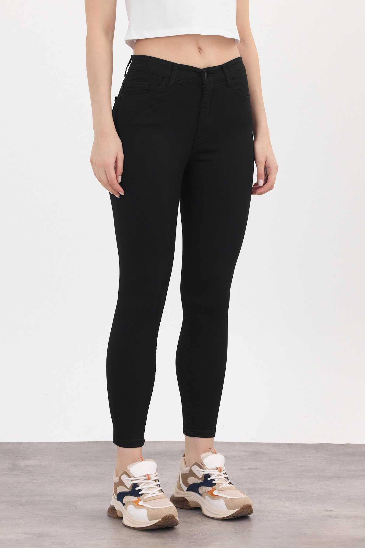 Yüksek Bel Dar Paça Dar Kesim Bayan Pantolon - 2111 Siyah - 5