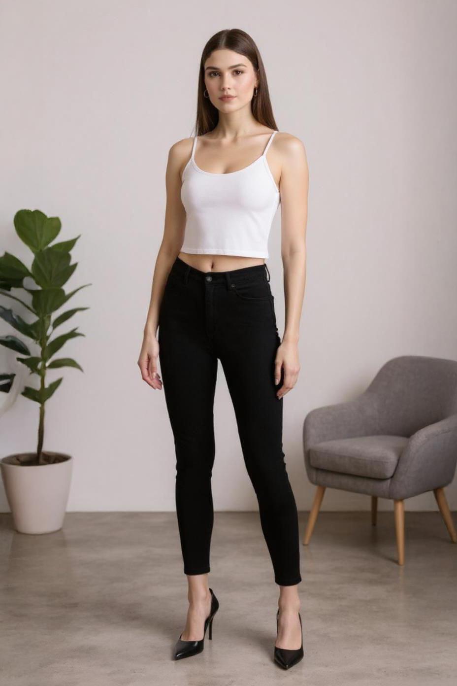 Yüksek Bel Dar Paça Dar Kesim Bayan Pantolon - 2111 Siyah - 1