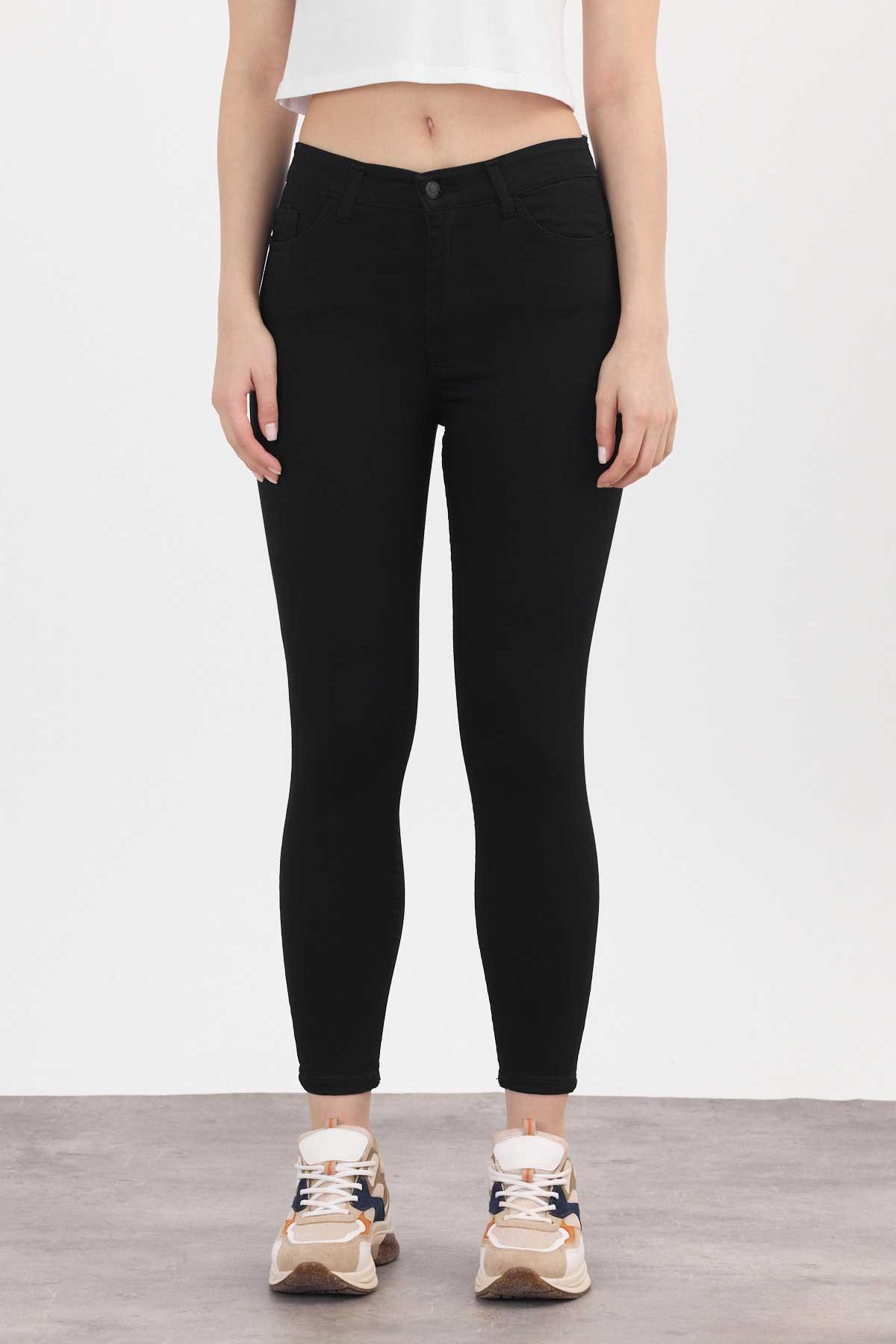 Yüksek Bel Dar Paça Dar Kesim Bayan Pantolon - 2111 Siyah - 3