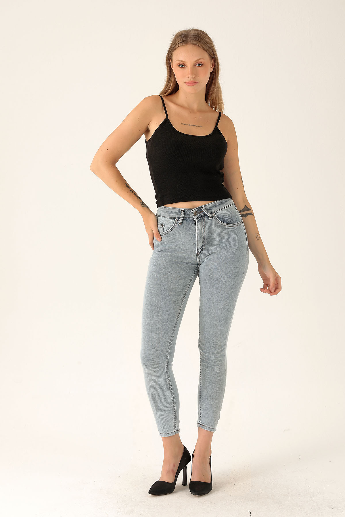 Yüksek Bel Dar Paça Bayan Pantolon - 3023-1 Kar Yıkama - 1