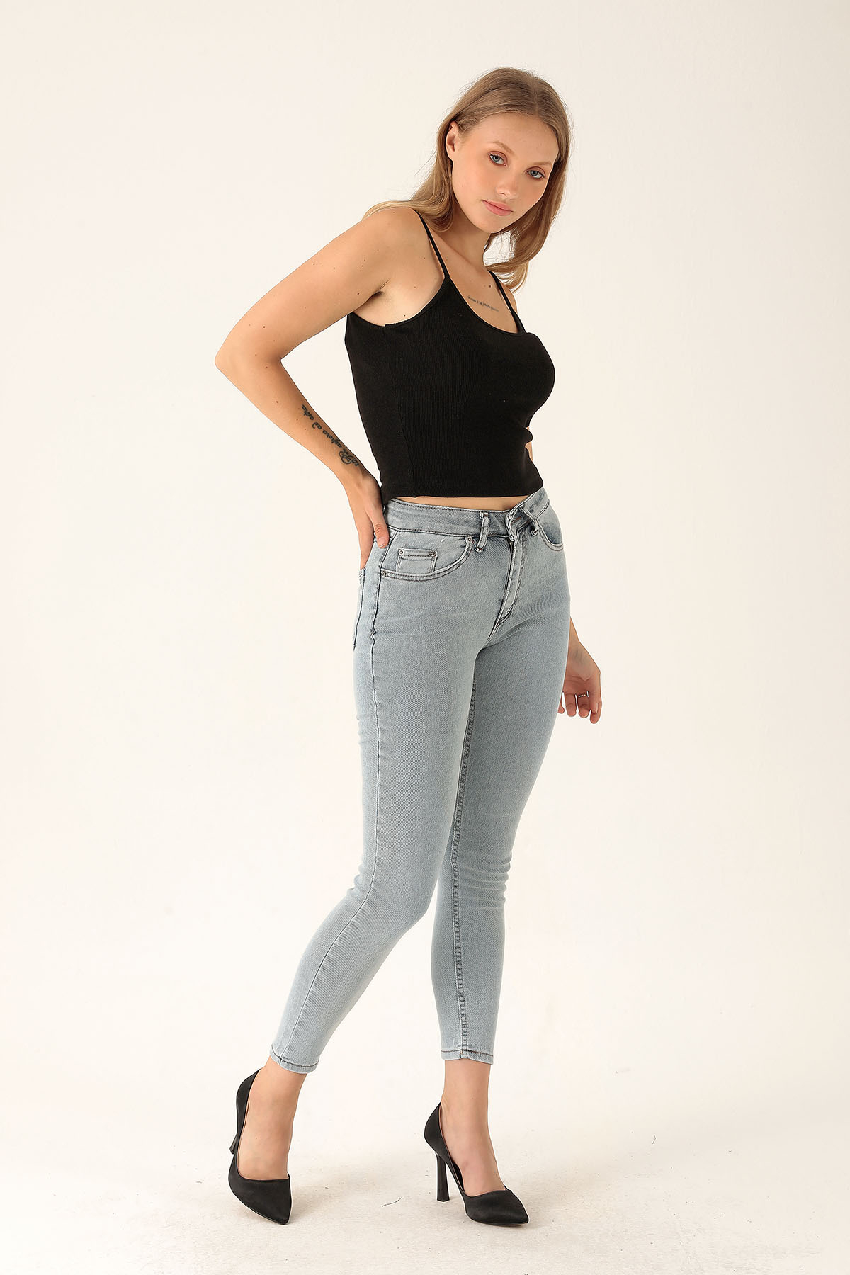 Yüksek Bel Dar Paça Bayan Pantolon - 3023-1 Kar Yıkama - 2