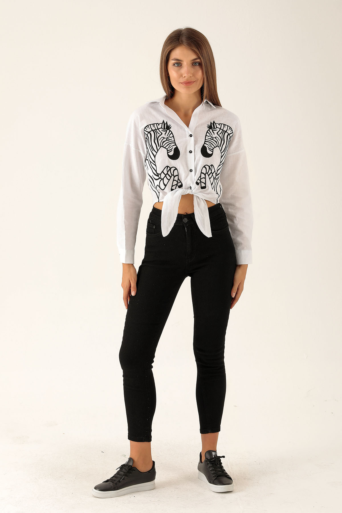 Yüksek Bel Dar Paça Bayan Pantolon - 3023-1 Siyah 