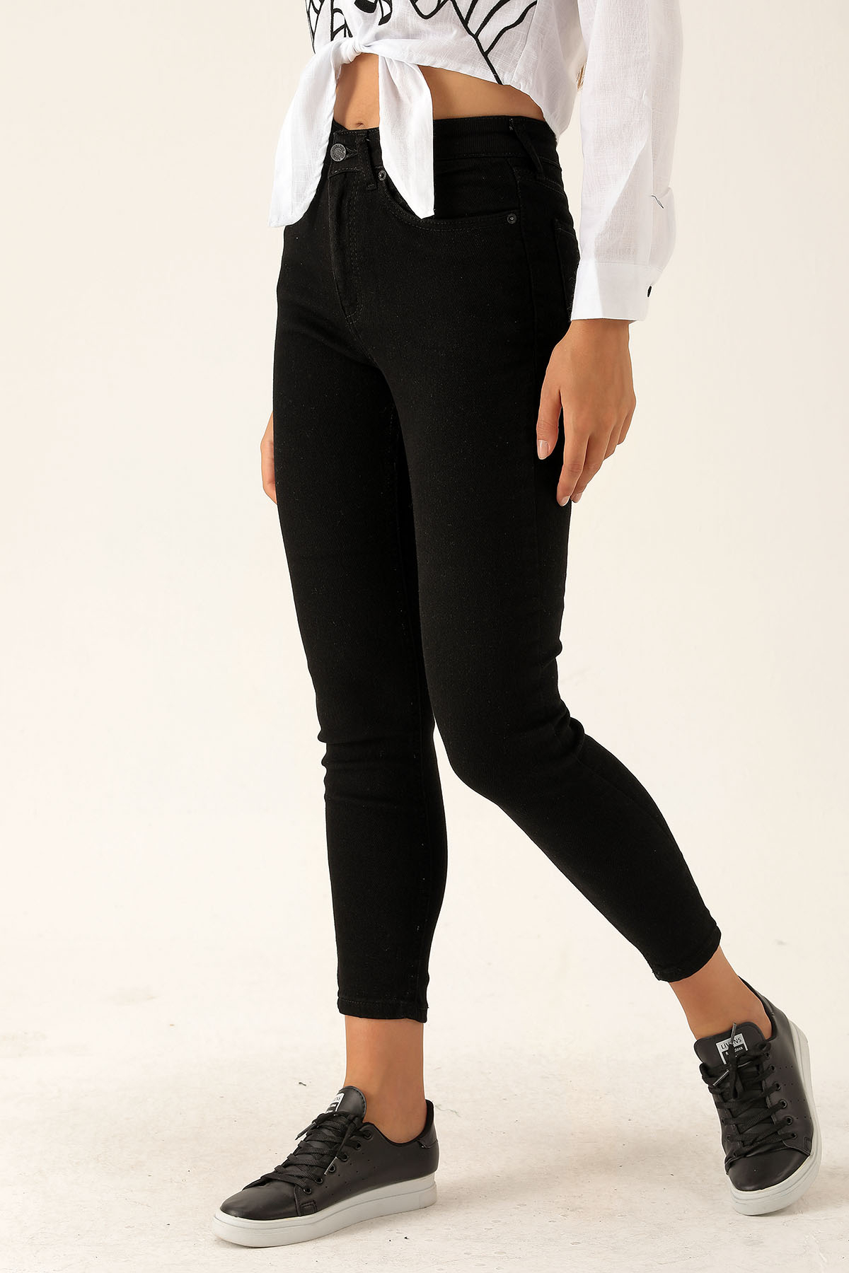 Yüksek Bel Dar Paça Bayan Pantolon - 3023-1 Siyah - 4