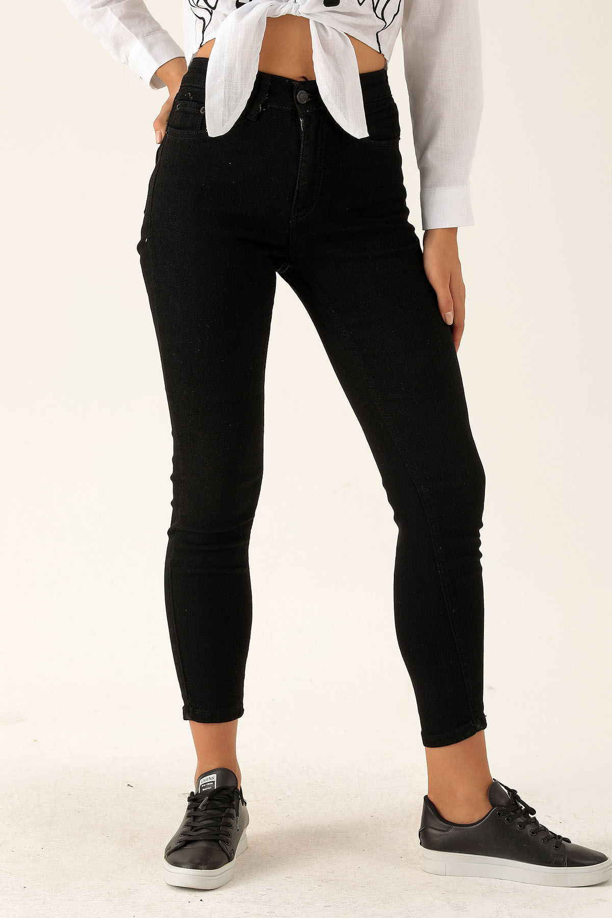 Yüksek Bel Dar Paça Bayan Pantolon - 3023-1 Siyah - 3