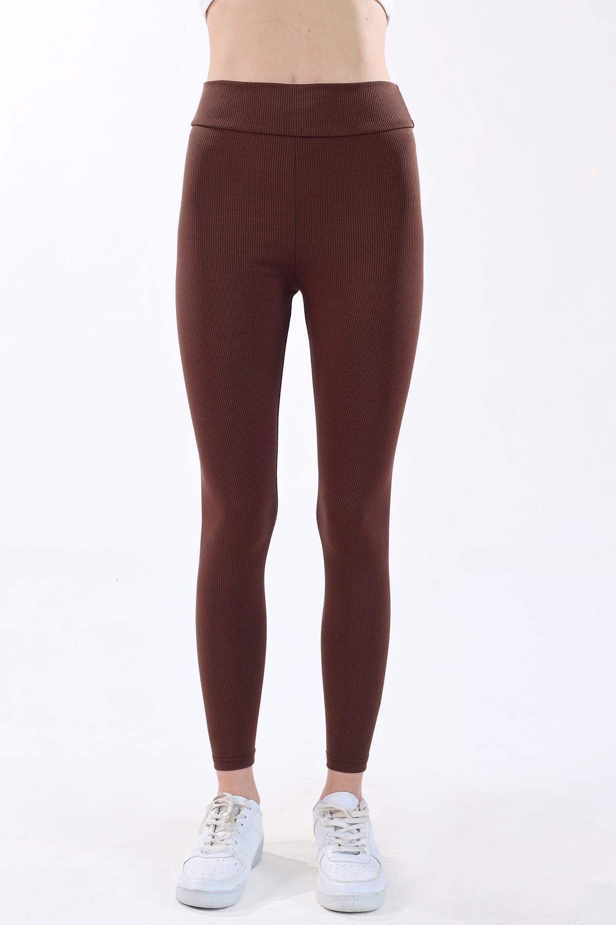 Yüksek Bel Fitilli Tayt - 1824 Kahve - 2