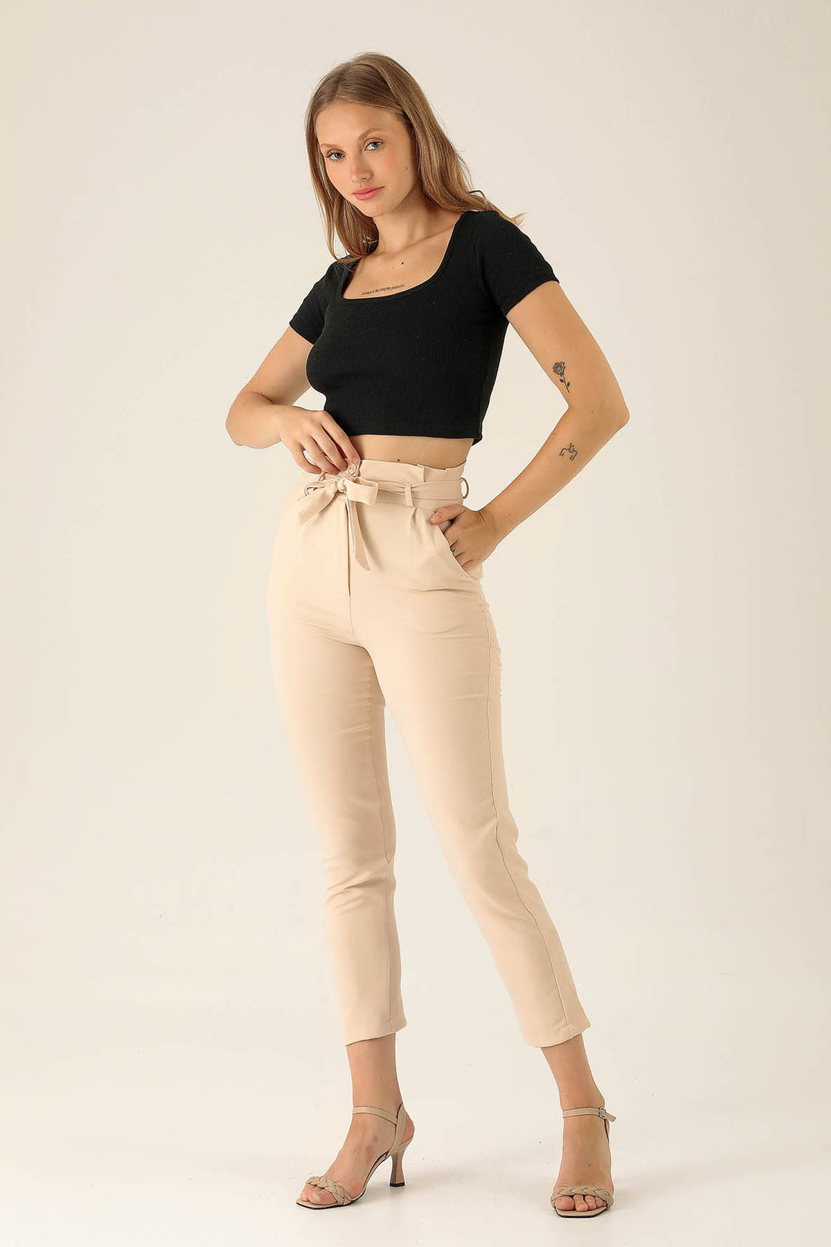 Yüksek Bel Havuç Bayan Pantolon - 6263A Taş - 2