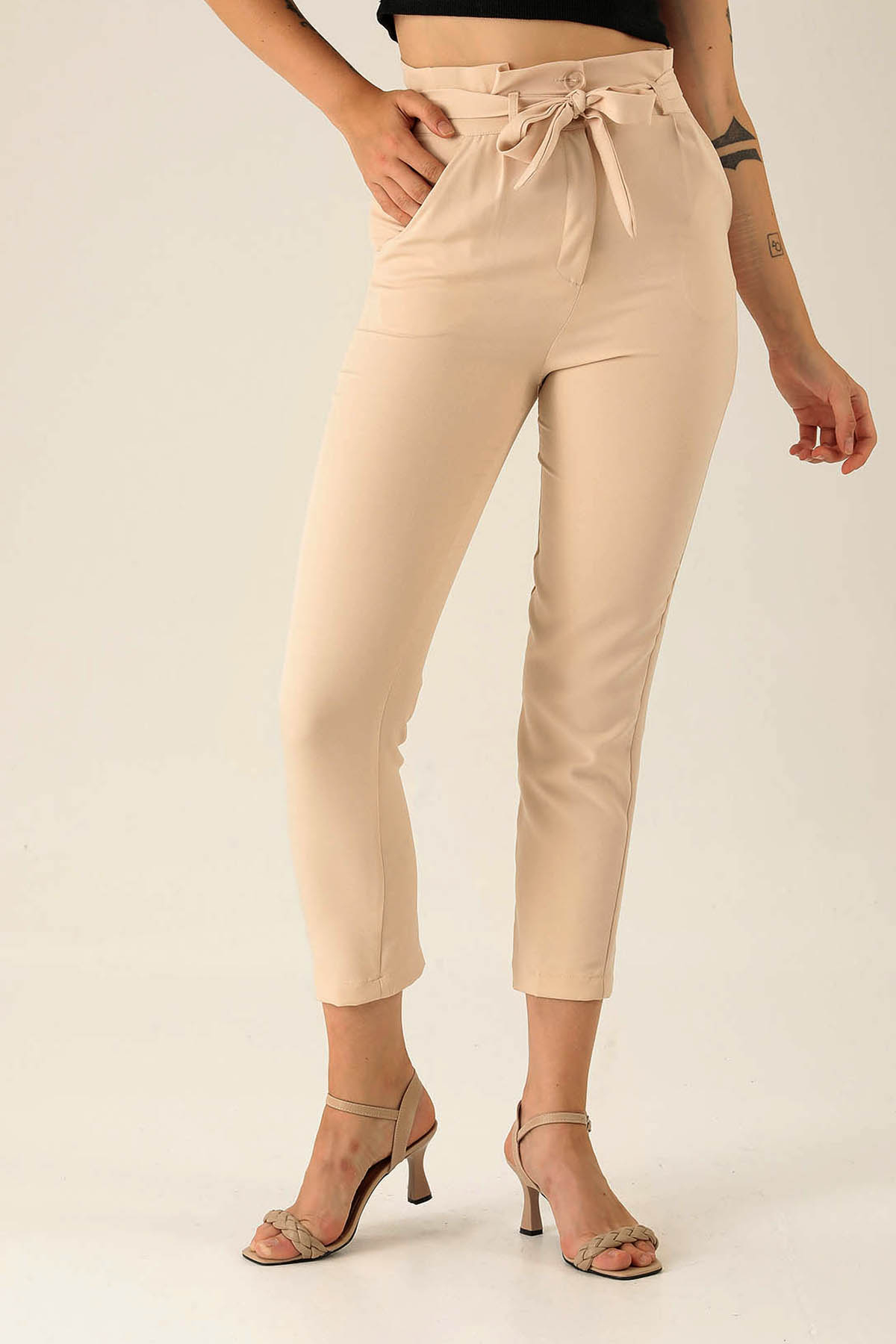 Yüksek Bel Havuç Bayan Pantolon - 6263A Taş - 4