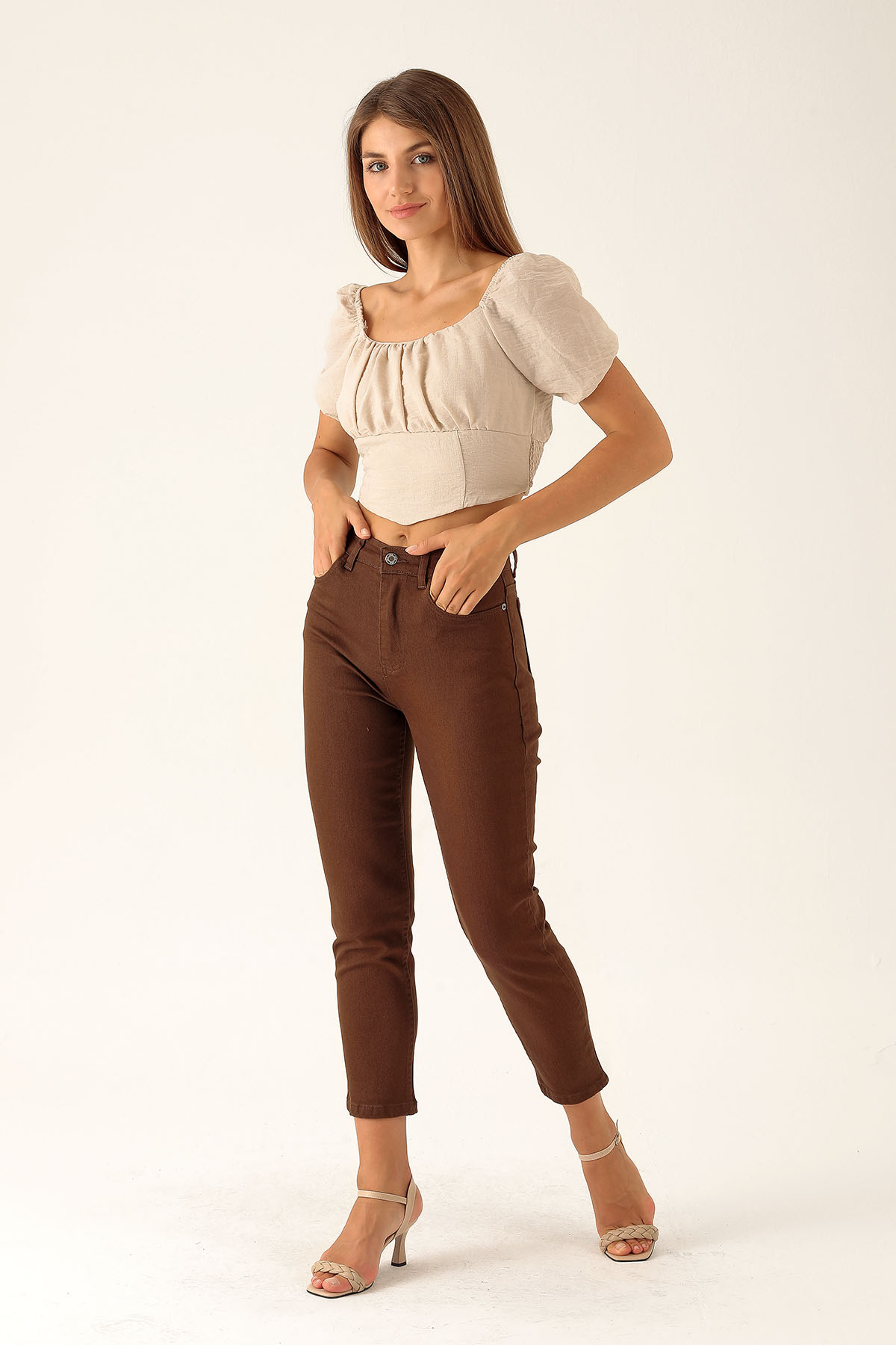 Yüksek Bel Mom Jean - 1121 Acı Kahve 