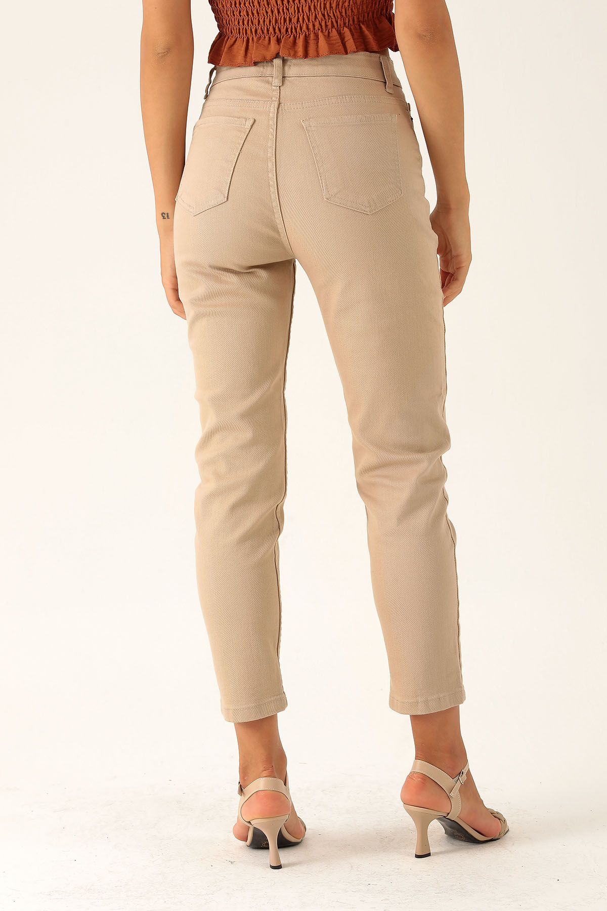 Yüksek Bel Mom Jean - 1121 Bej - 5