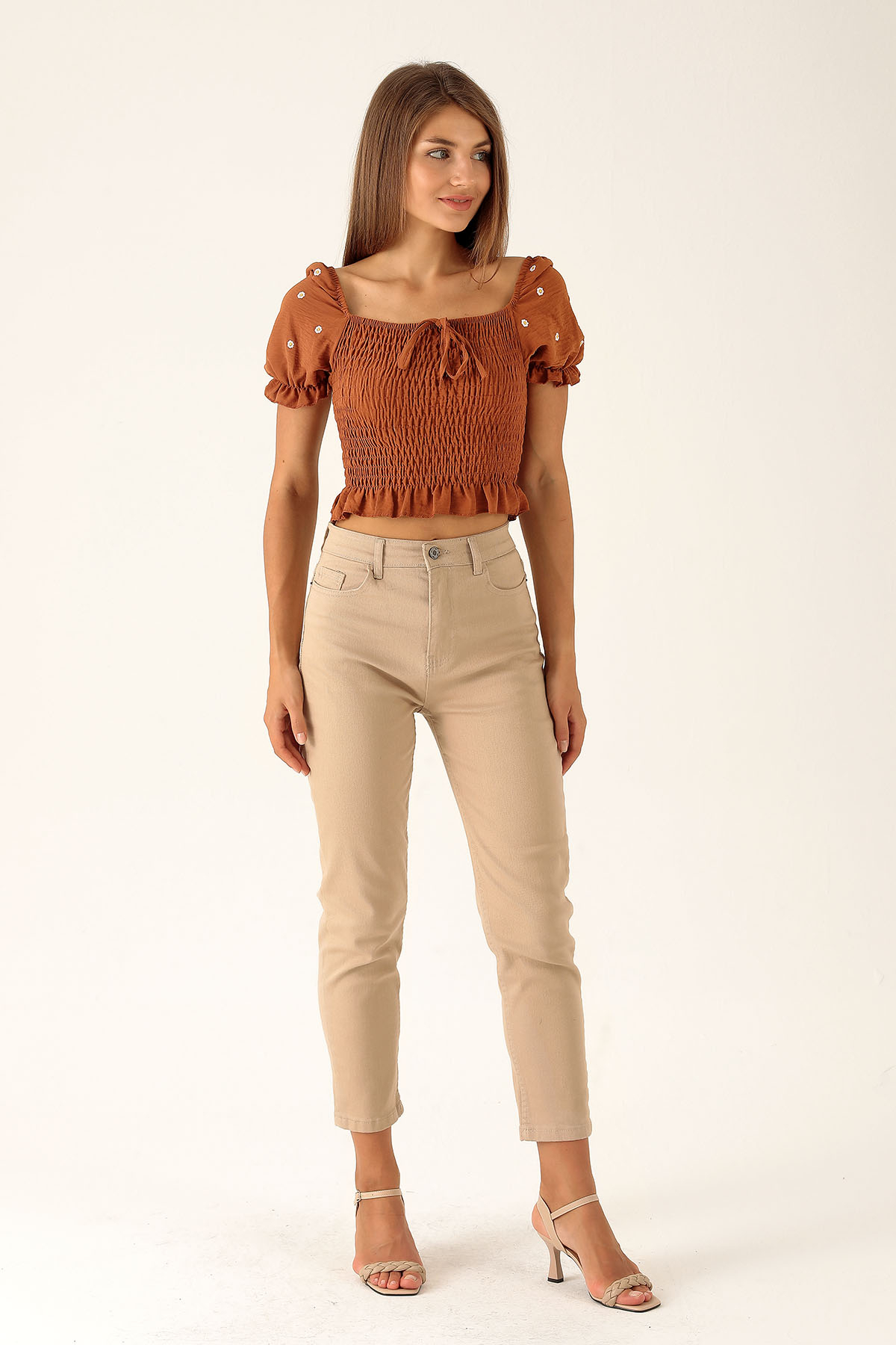 Yüksek Bel Mom Jean - 1121 Bej - 2