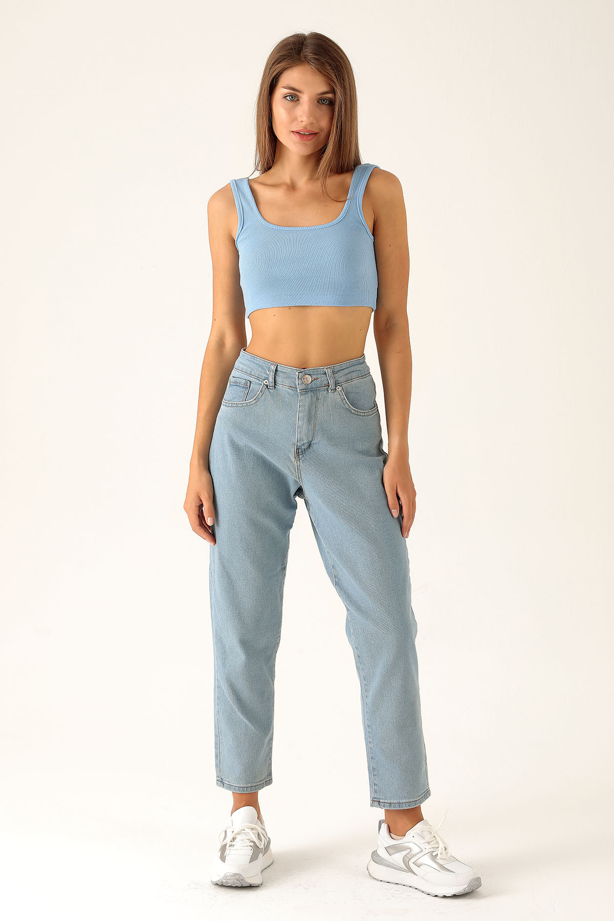 Yüksek Bel Mom Jean - 2039 Açık Mavi 