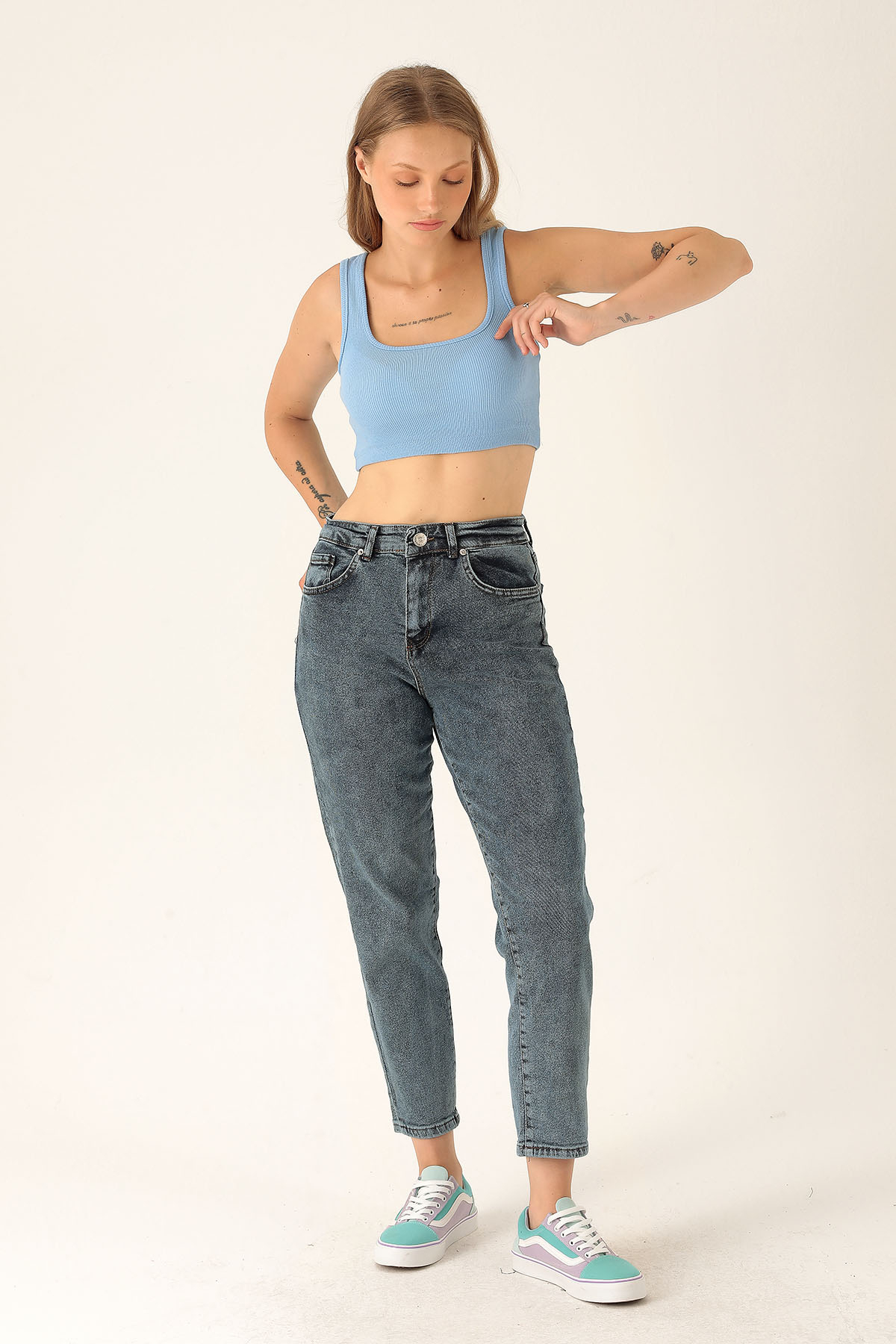 Yüksek Bel Mom Jean - 2039 Kar Yıkama - 1