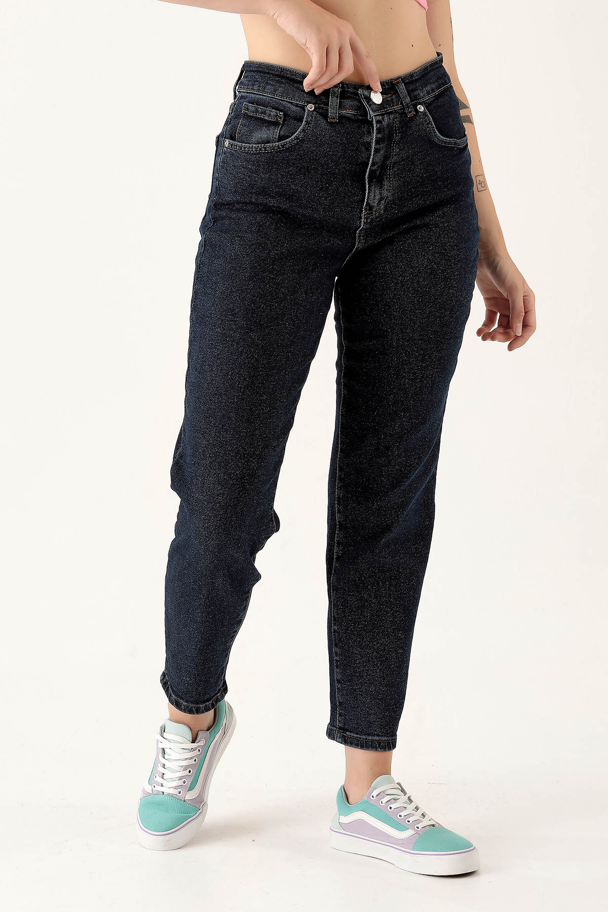 Yüksek Bel Mom Jean - 2039 Koyu Mavi - 4