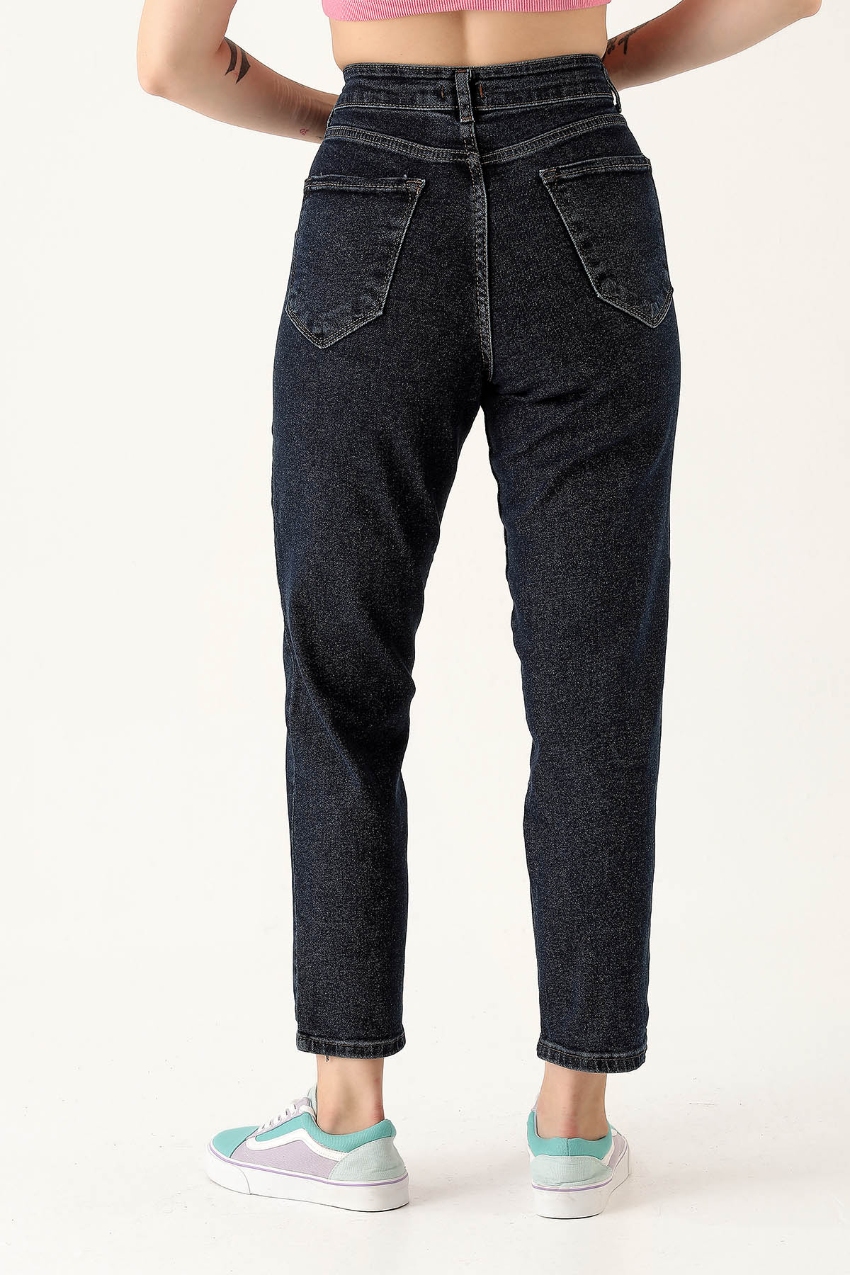 Yüksek Bel Mom Jean - 2039 Koyu Mavi - 5