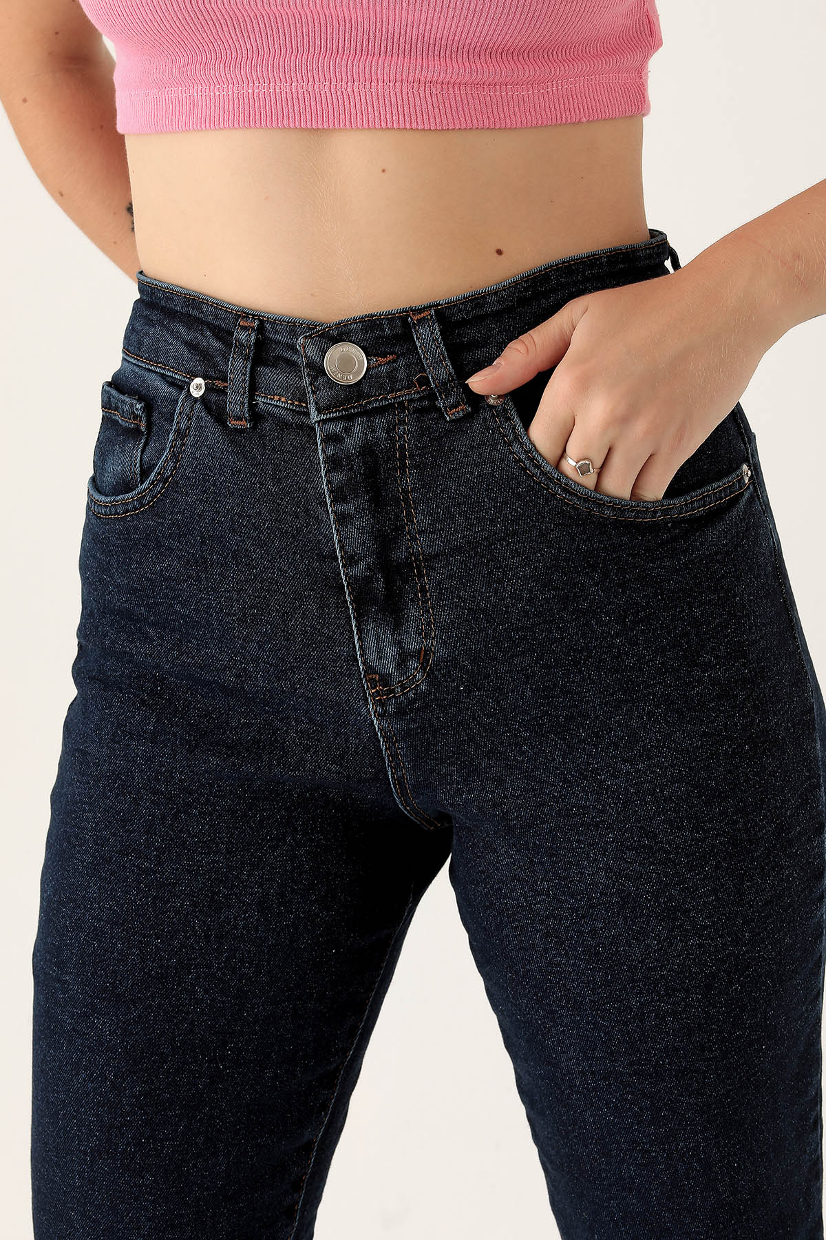 Yüksek Bel Mom Jean - 2039 Koyu Mavi - 6