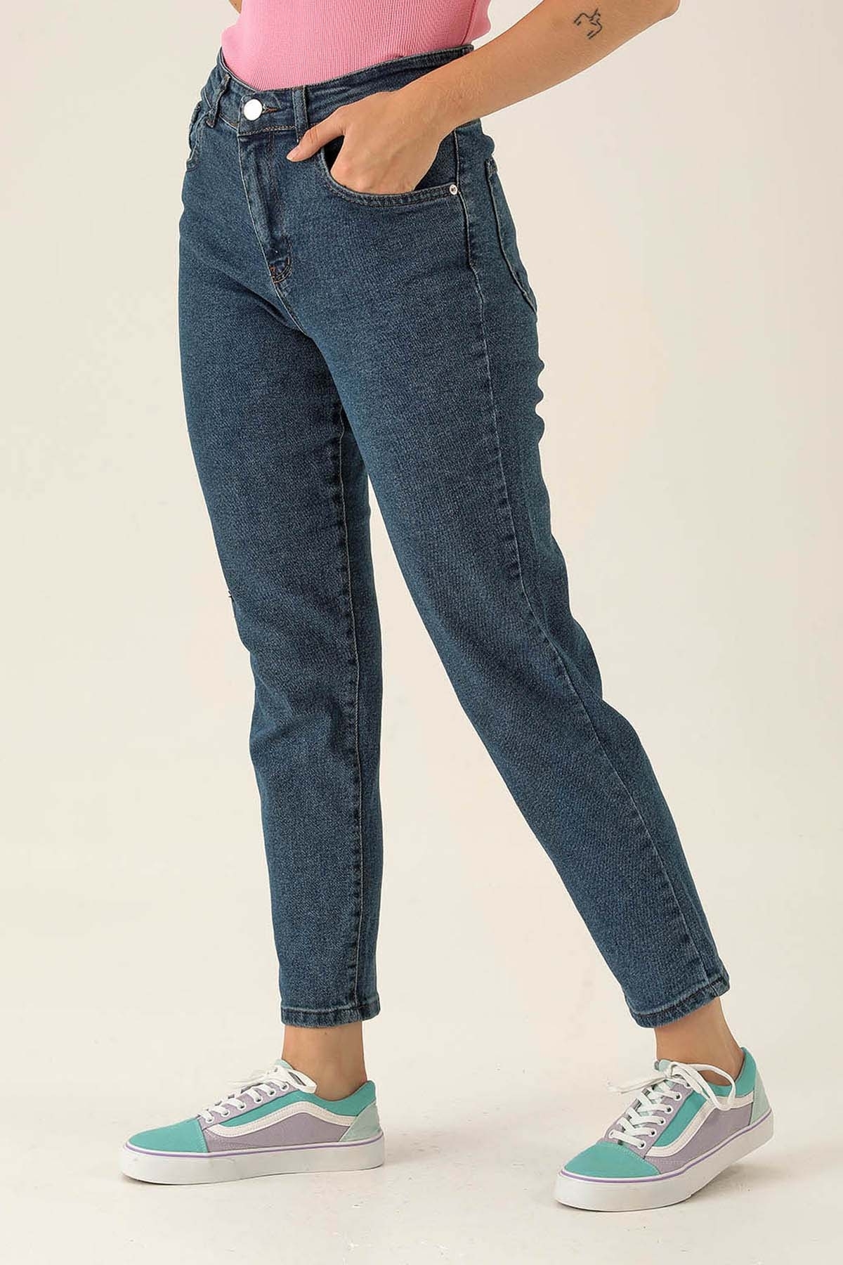 Yüksek Bel Mom Jean - 2039 Mavi - 4