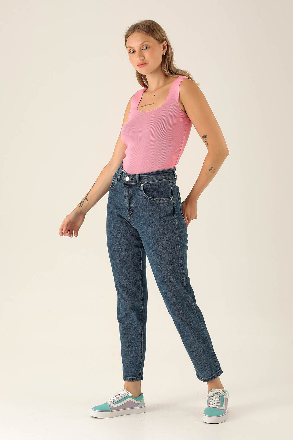 Yüksek Bel Mom Jean - 2039 Mavi 