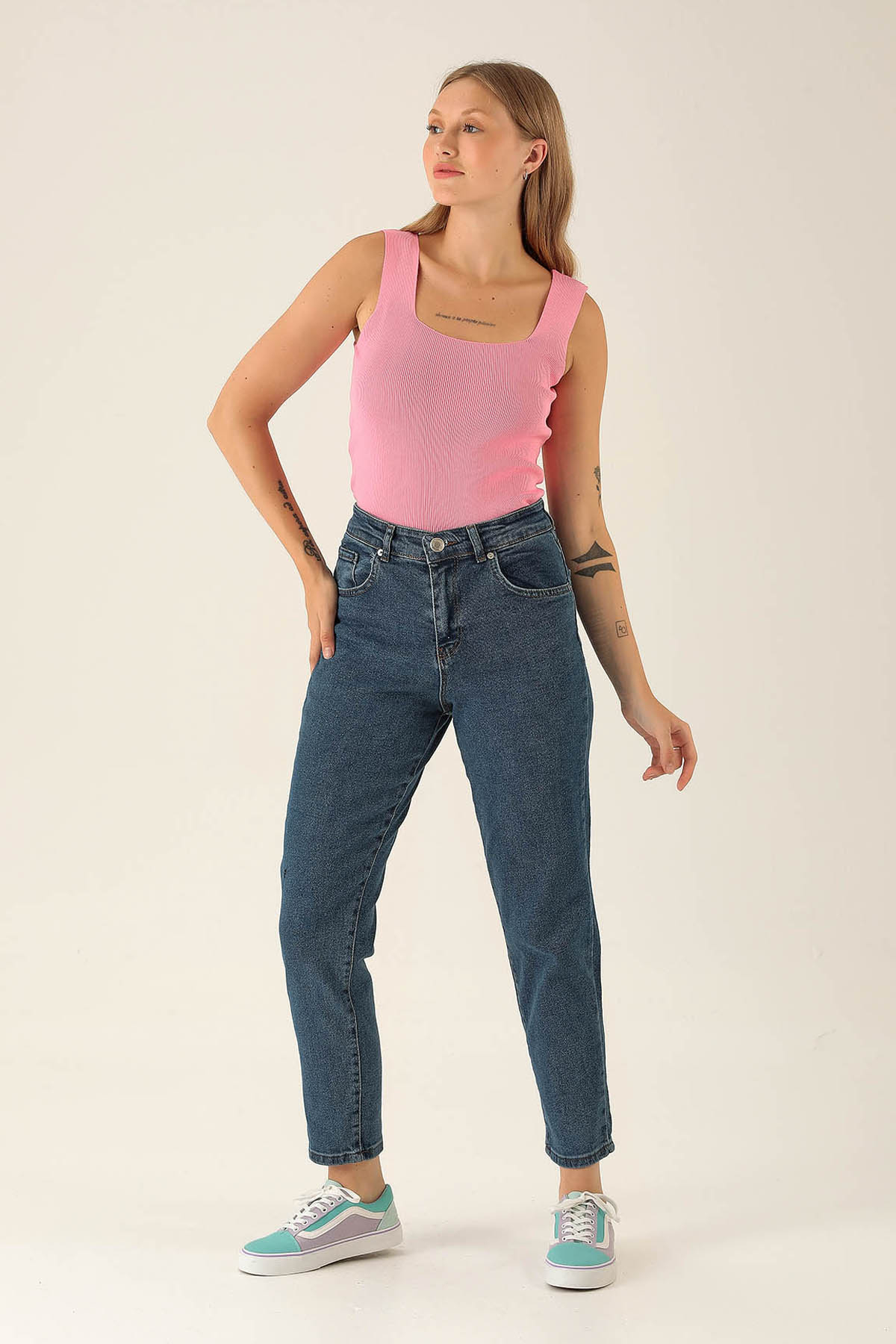 Yüksek Bel Mom Jean - 2039 Mavi - 2
