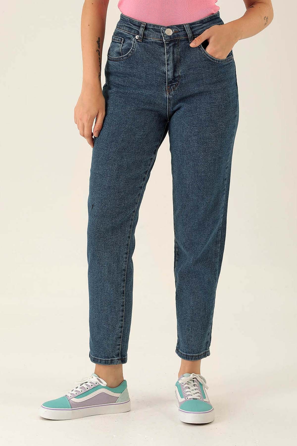 Yüksek Bel Mom Jean - 2039 Mavi - 3