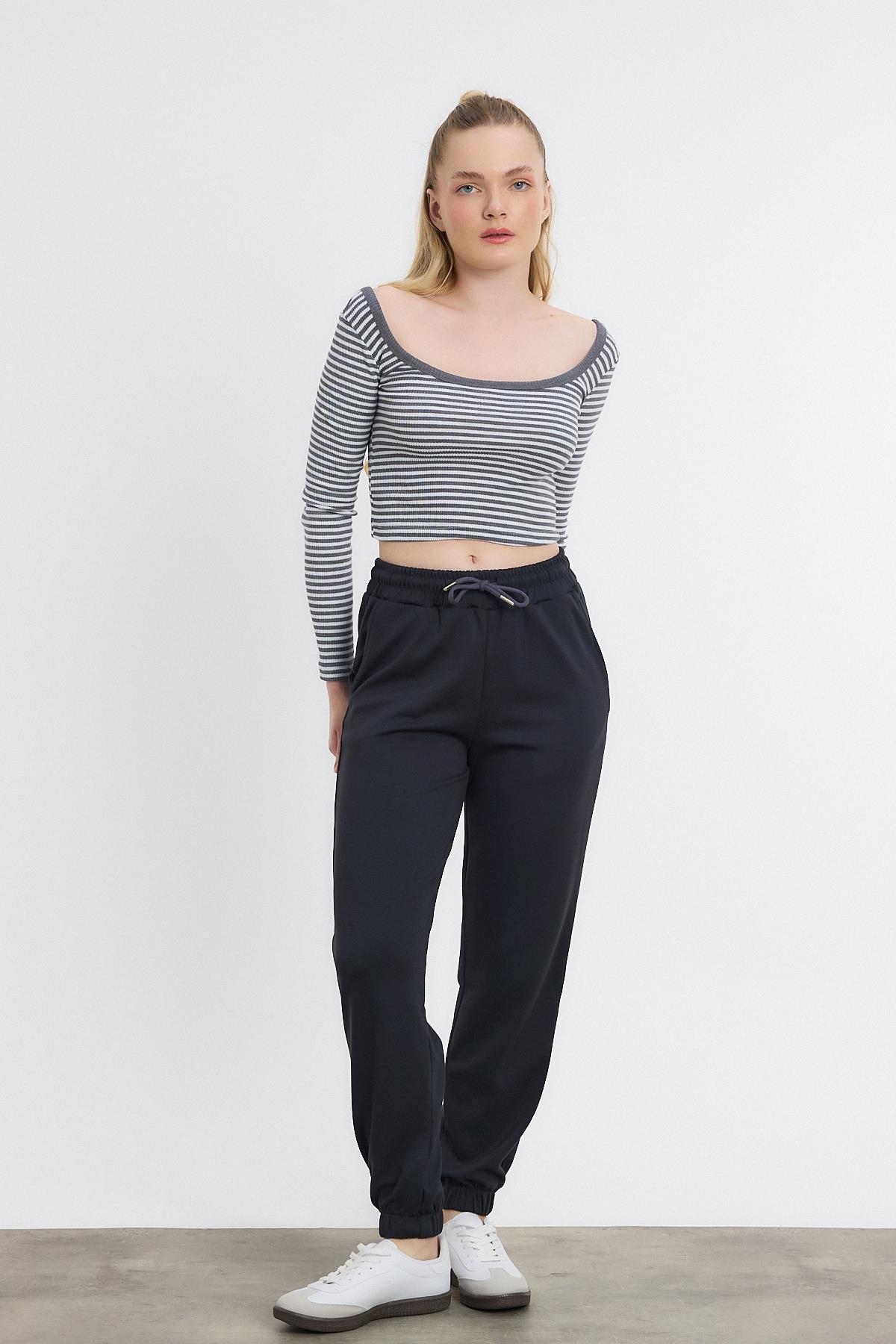 Yumuşak Dokulu Esnek Premium Kumaş Rahat Kalıp Eşofman Altı Antrasit - 8242 - 7