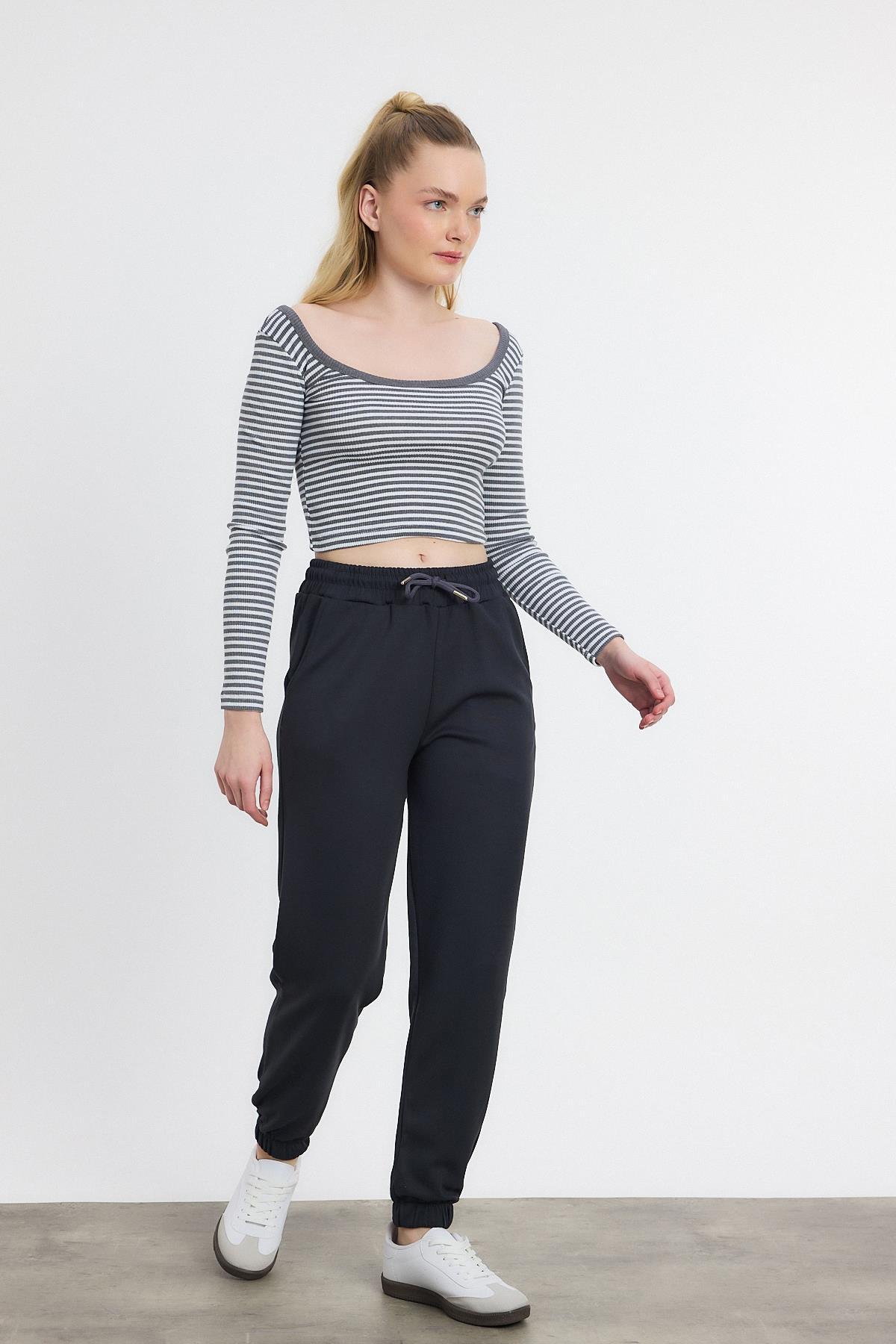 Yumuşak Dokulu Esnek Premium Kumaş Rahat Kalıp Eşofman Altı Antrasit - 8242 