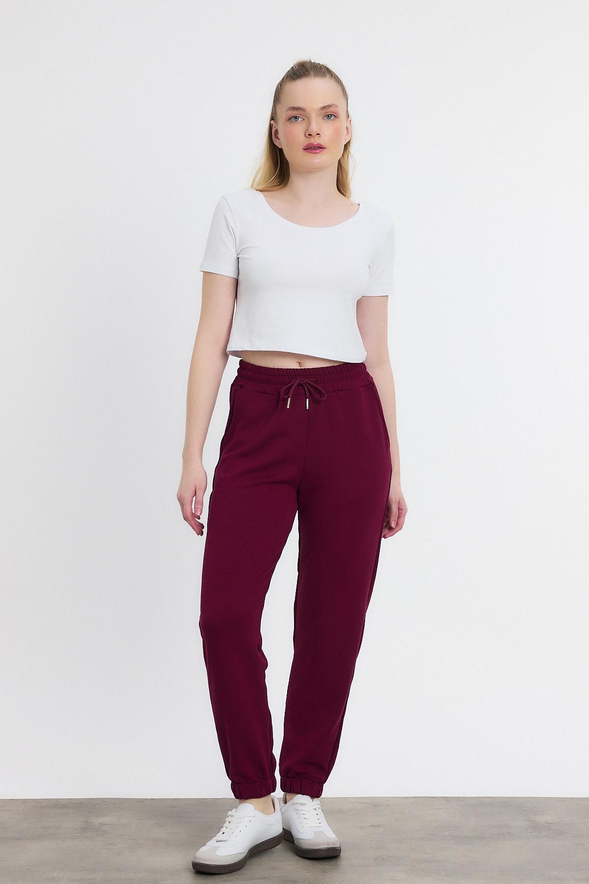 Yumuşak Dokulu Esnek Premium Kumaş Rahat Kalıp Eşofman Altı Bordo - 8242 - 1