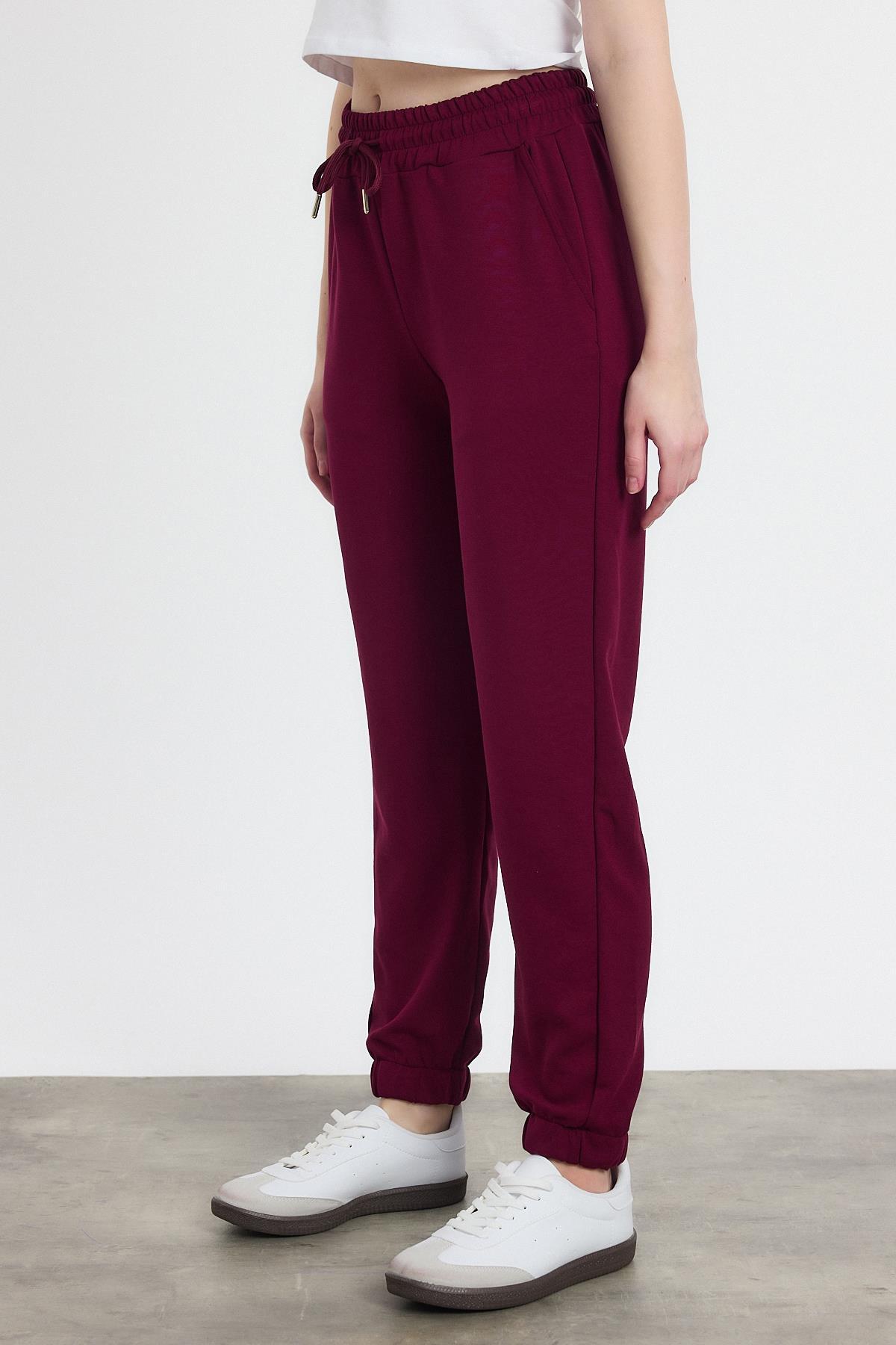 Yumuşak Dokulu Esnek Premium Kumaş Rahat Kalıp Eşofman Altı Bordo - 8242 - 6