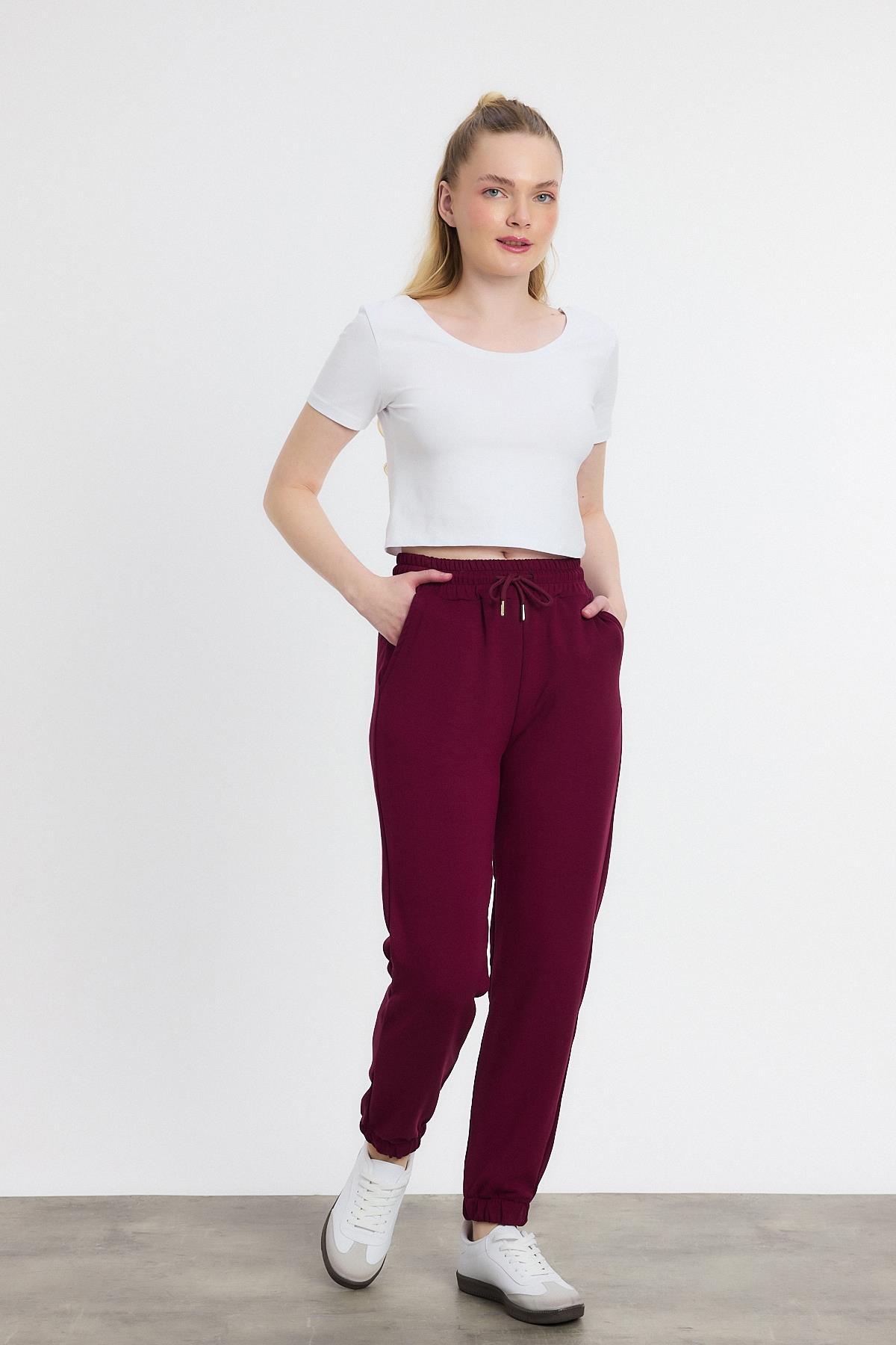 Yumuşak Dokulu Esnek Premium Kumaş Rahat Kalıp Eşofman Altı Bordo - 8242 - 7