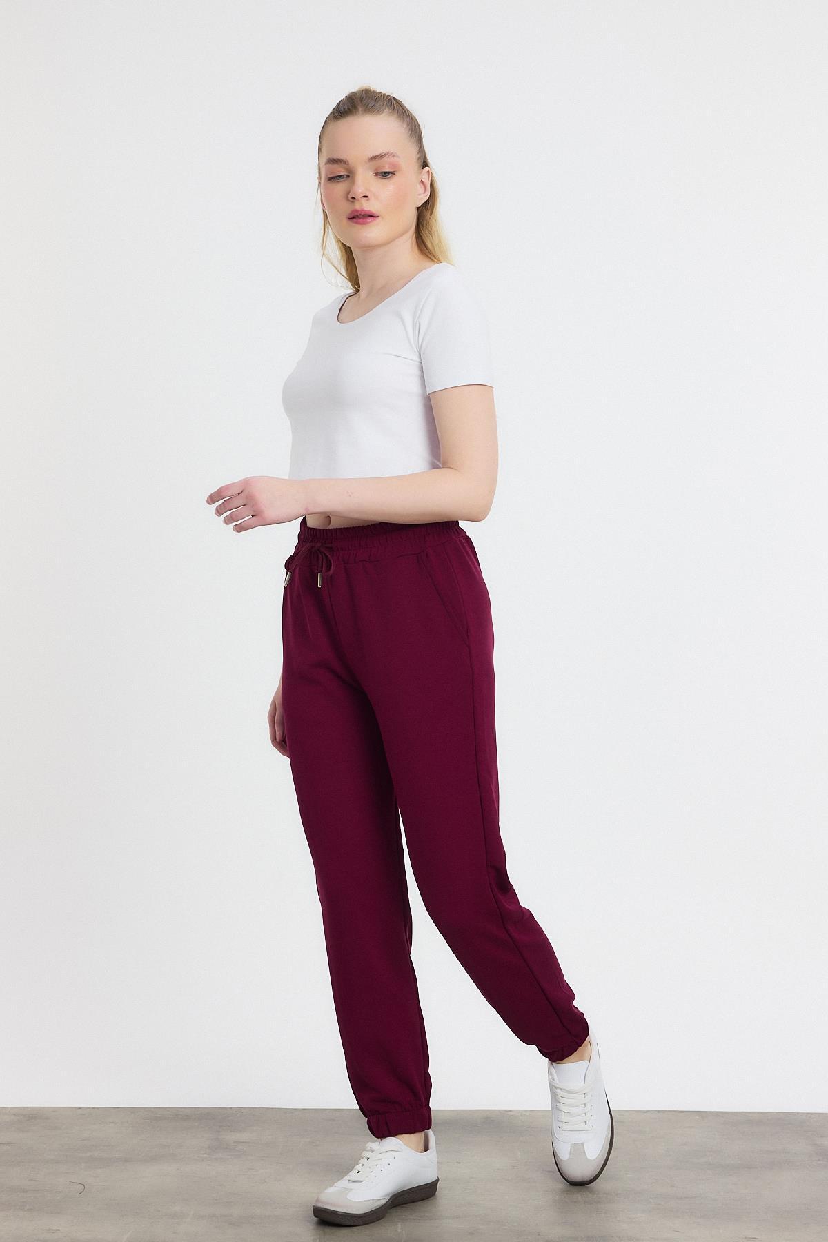 Yumuşak Dokulu Esnek Premium Kumaş Rahat Kalıp Eşofman Altı Bordo - 8242 - 8