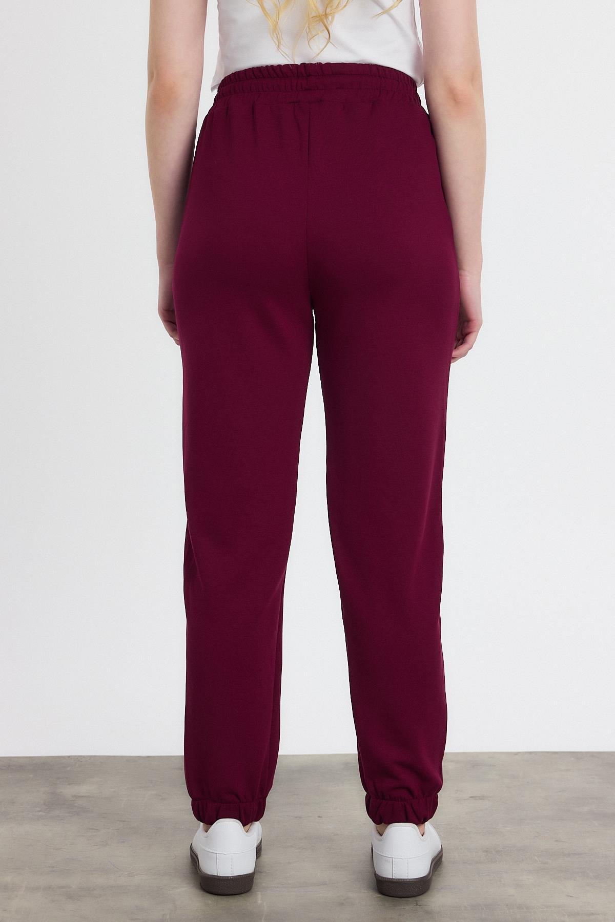 Yumuşak Dokulu Esnek Premium Kumaş Rahat Kalıp Eşofman Altı Bordo - 8242 - 5