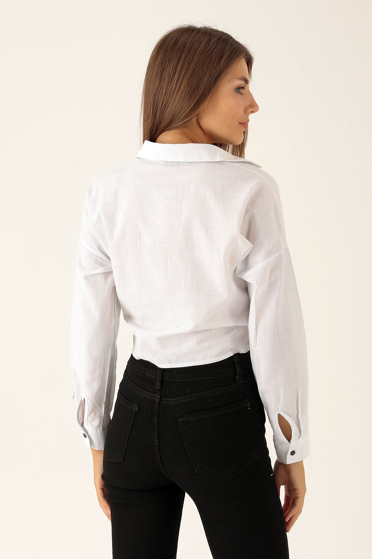 Zebra Nakış Ön Bağlamalı Bayan Gömlek - 4138 Beyaz - 3