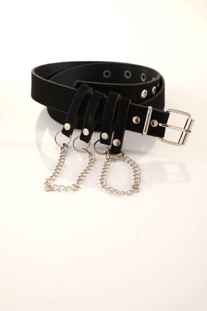 Zincir Aksesuarlı Bayan Kemer - 174 Siyah Siyah