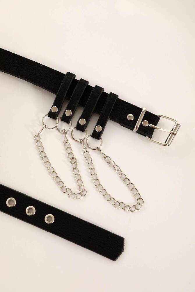 Zincir Aksesuarlı Bayan Kemer - 174 Siyah - 2