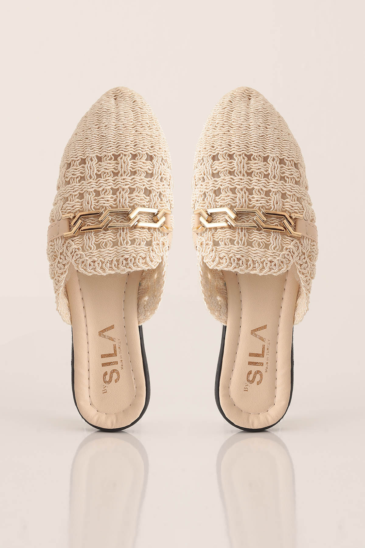 Zincir Detay Hasır Terlik - 7030 Bej - 5