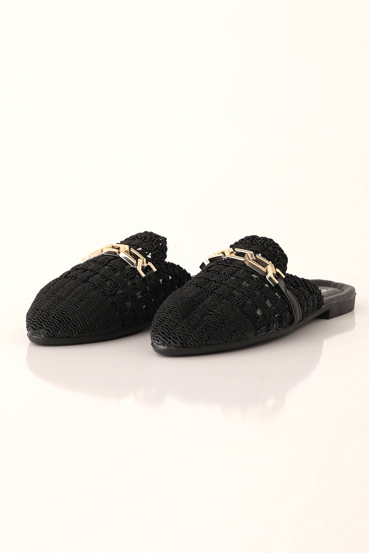 Zincir Detay Hasır Terlik - 7030 Siyah - 2