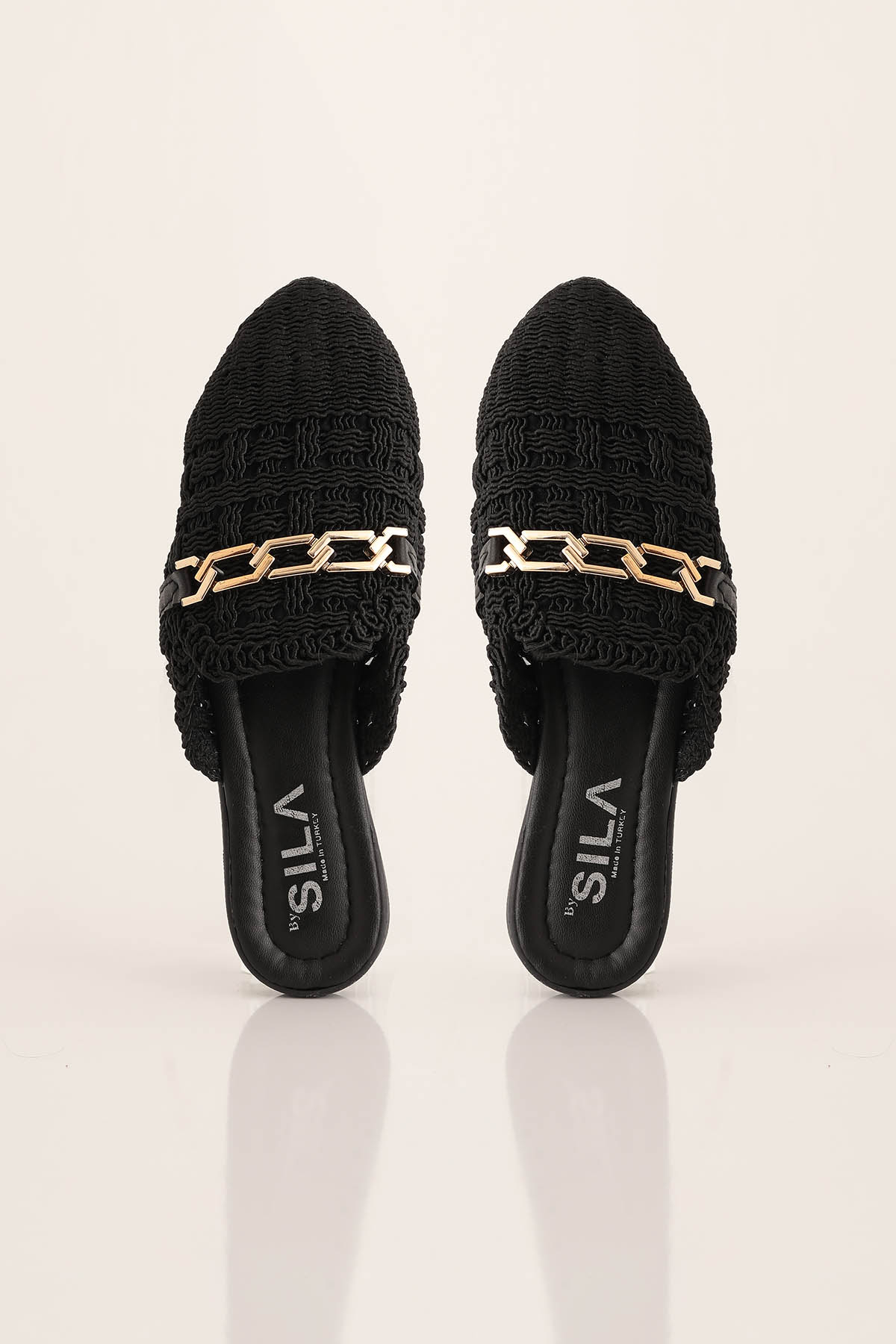 Zincir Detay Hasır Terlik - 7030 Siyah - 6