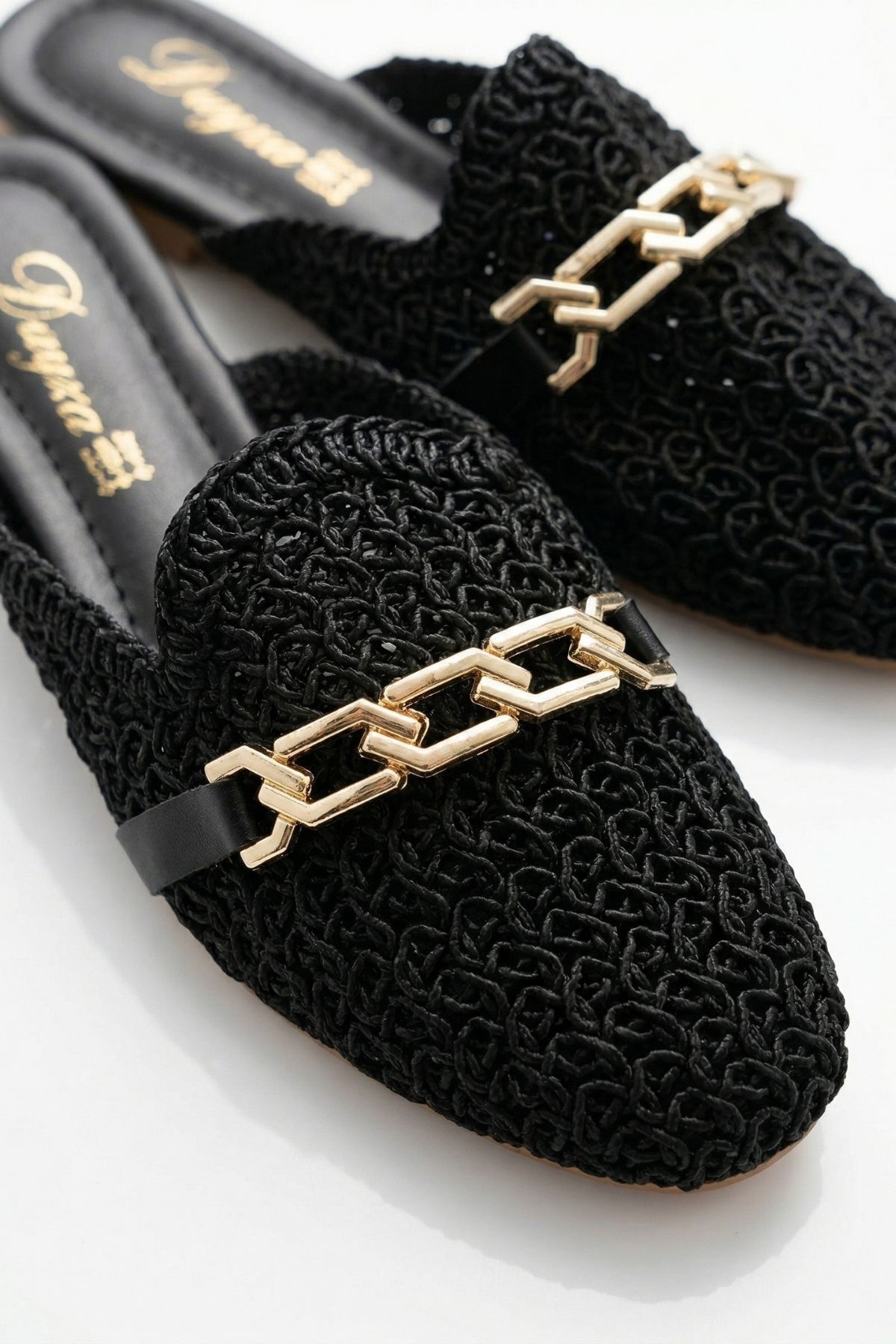 Zincir Detay Hasır Terlik - 7030 Siyah - RAYS