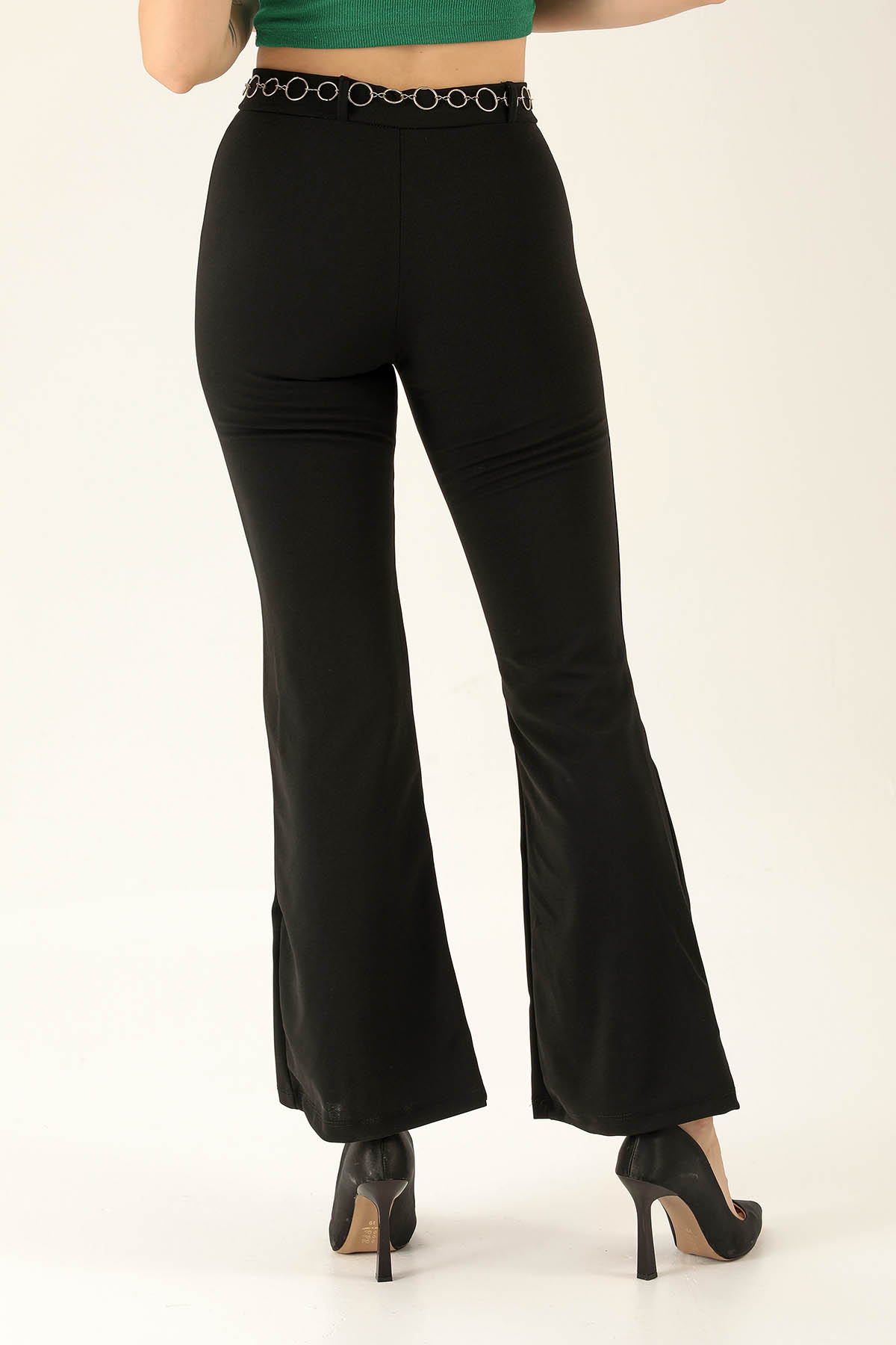 Zincir Kemerli İspanyol Bayan Pantolon - 1634 Siyah - 5