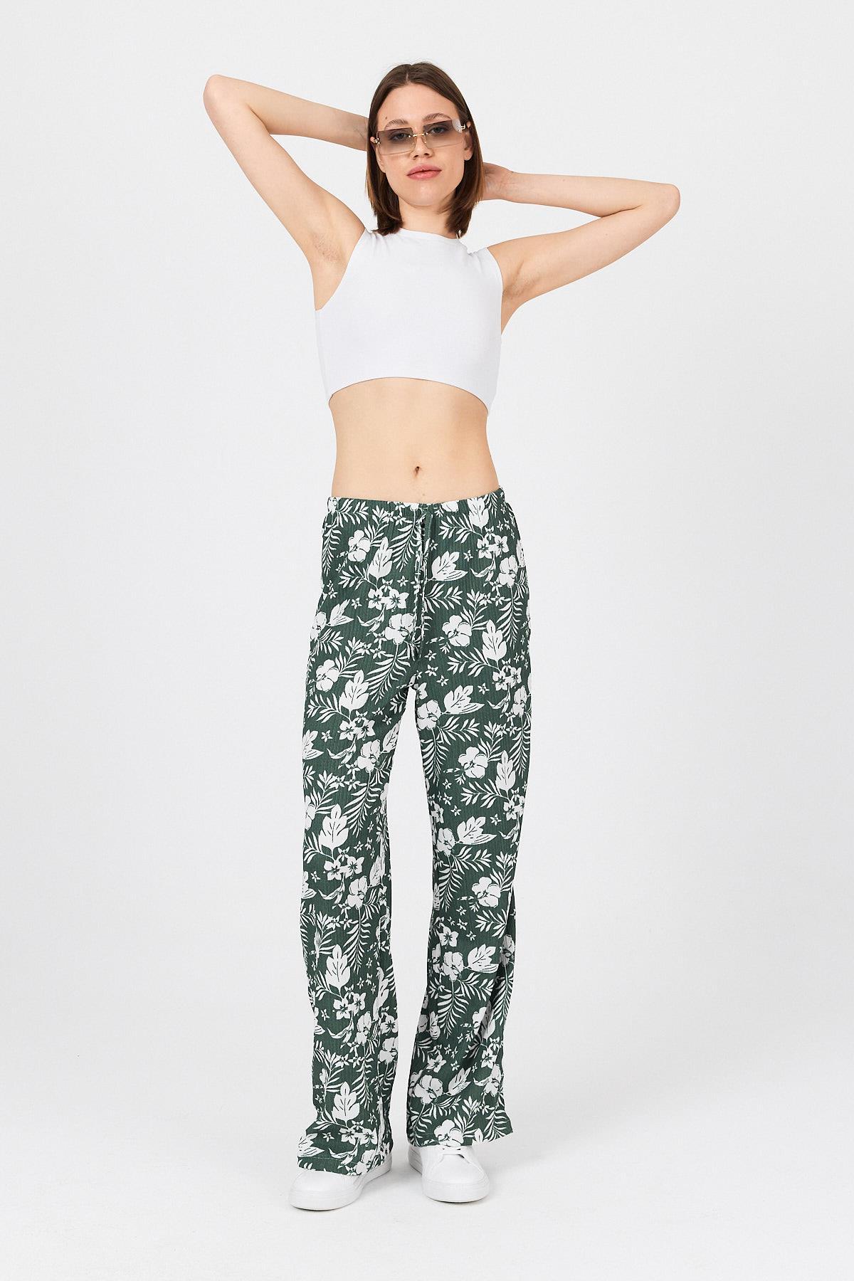 Zümrüt Bel Lastikli Desenli Pantolon 4725A - 1